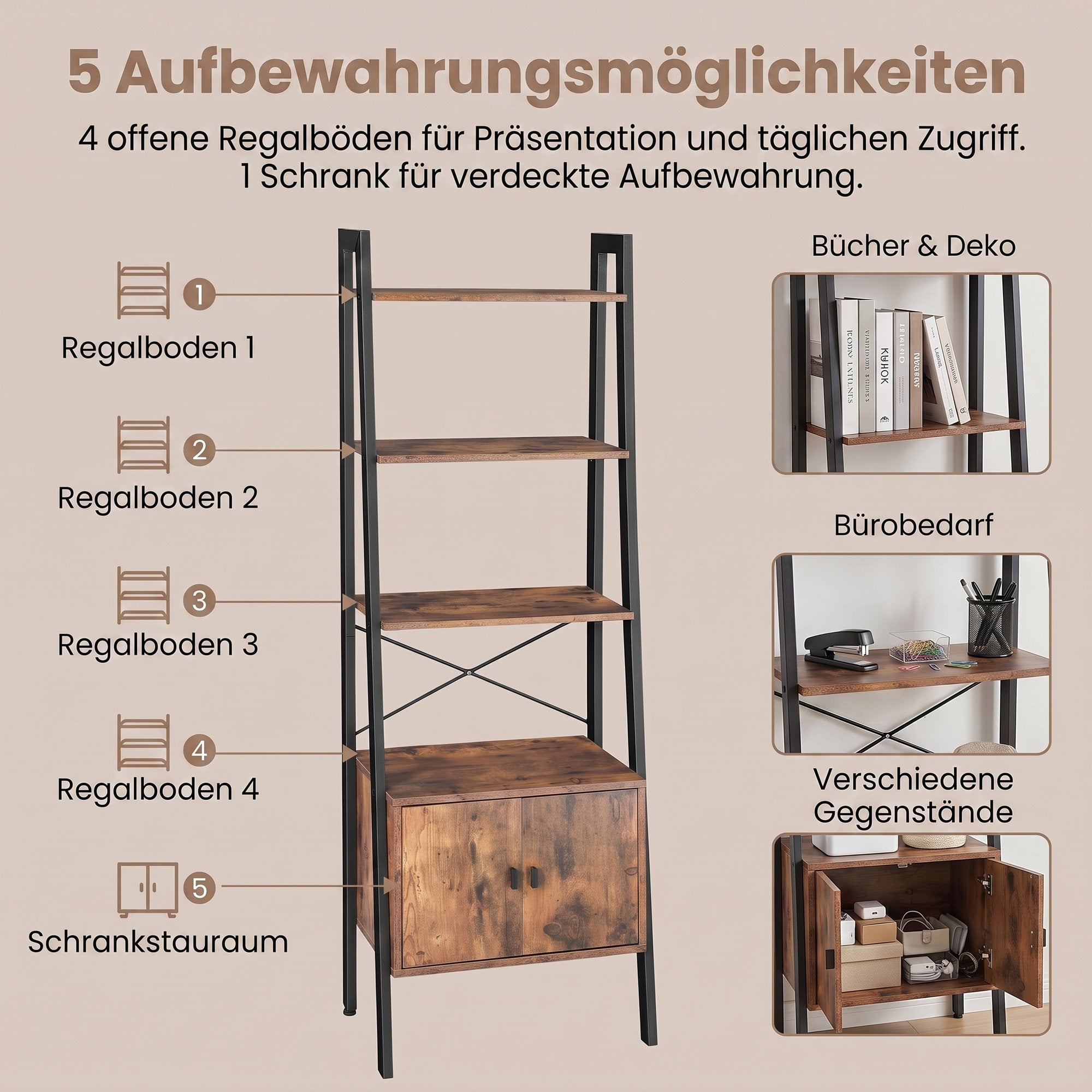 Industrie-Design Standregal 4 Ablagen