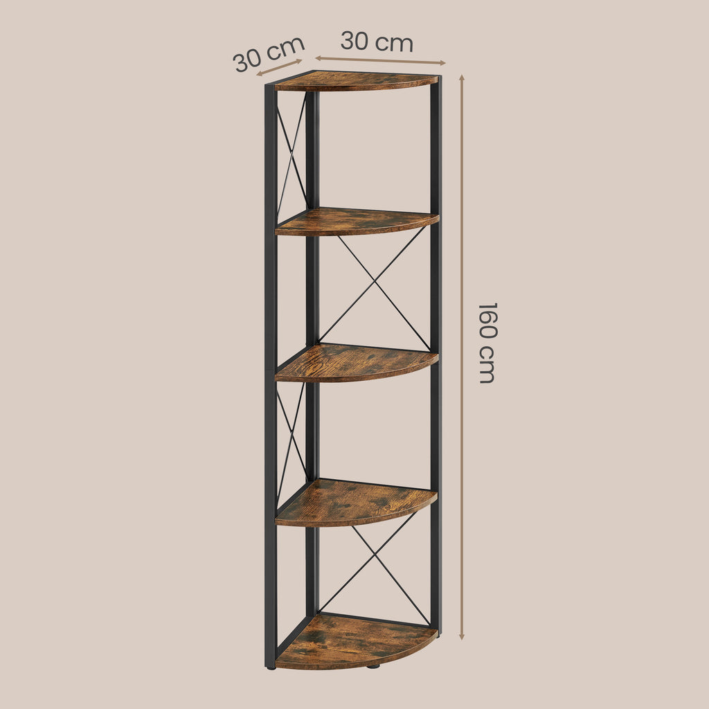 Eckregal mit 5 Ebenen, 160 cm hoch, Bücherregal