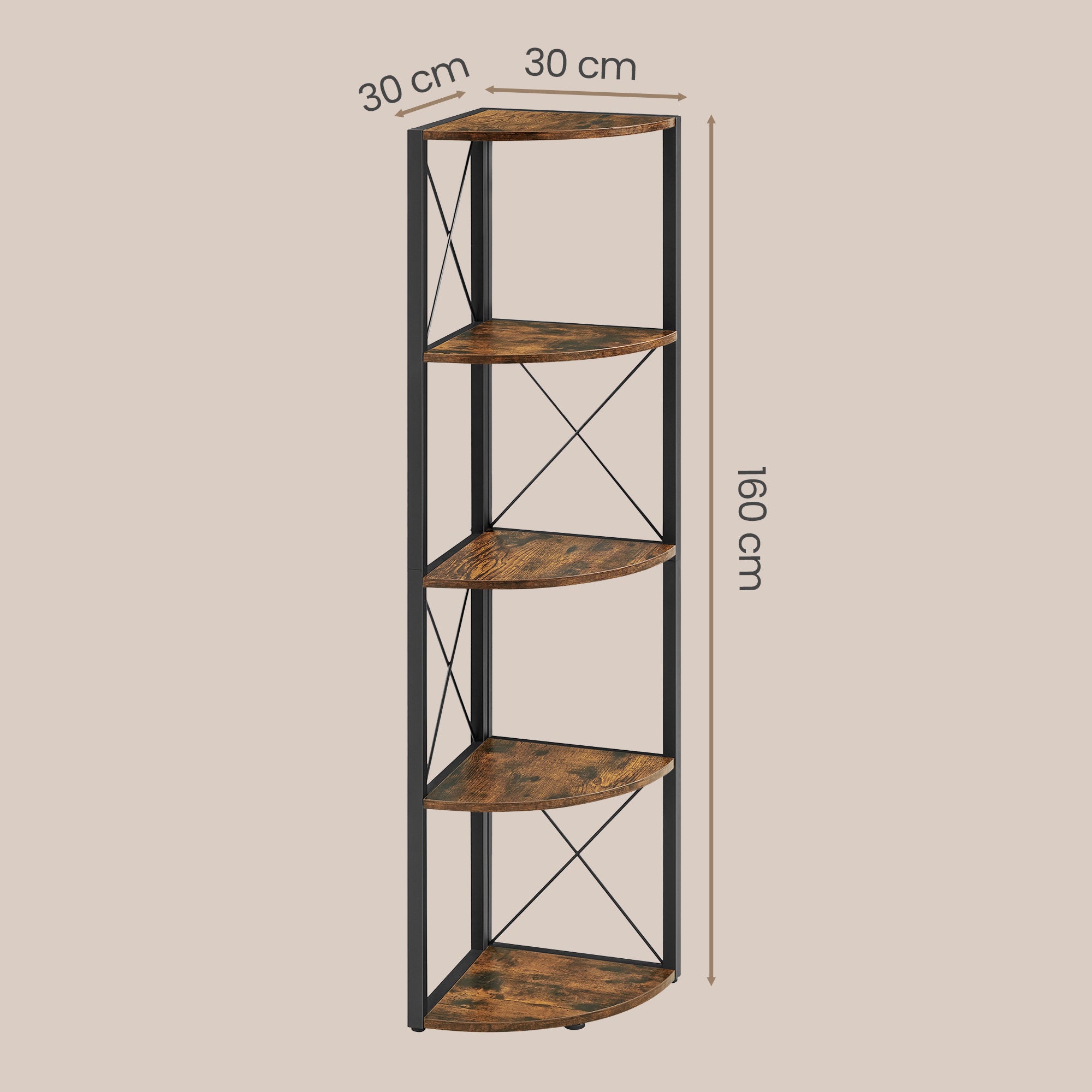Eckregal mit 5 Ebenen, 160 cm hoch, Bücherregal