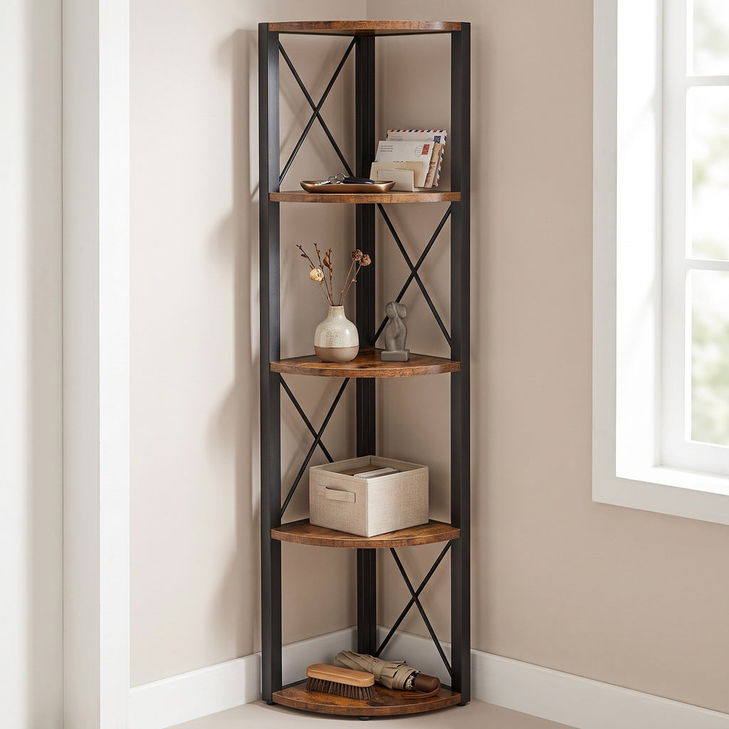 Eckregal mit 5 Ebenen, 160 cm hoch, Bücherregal