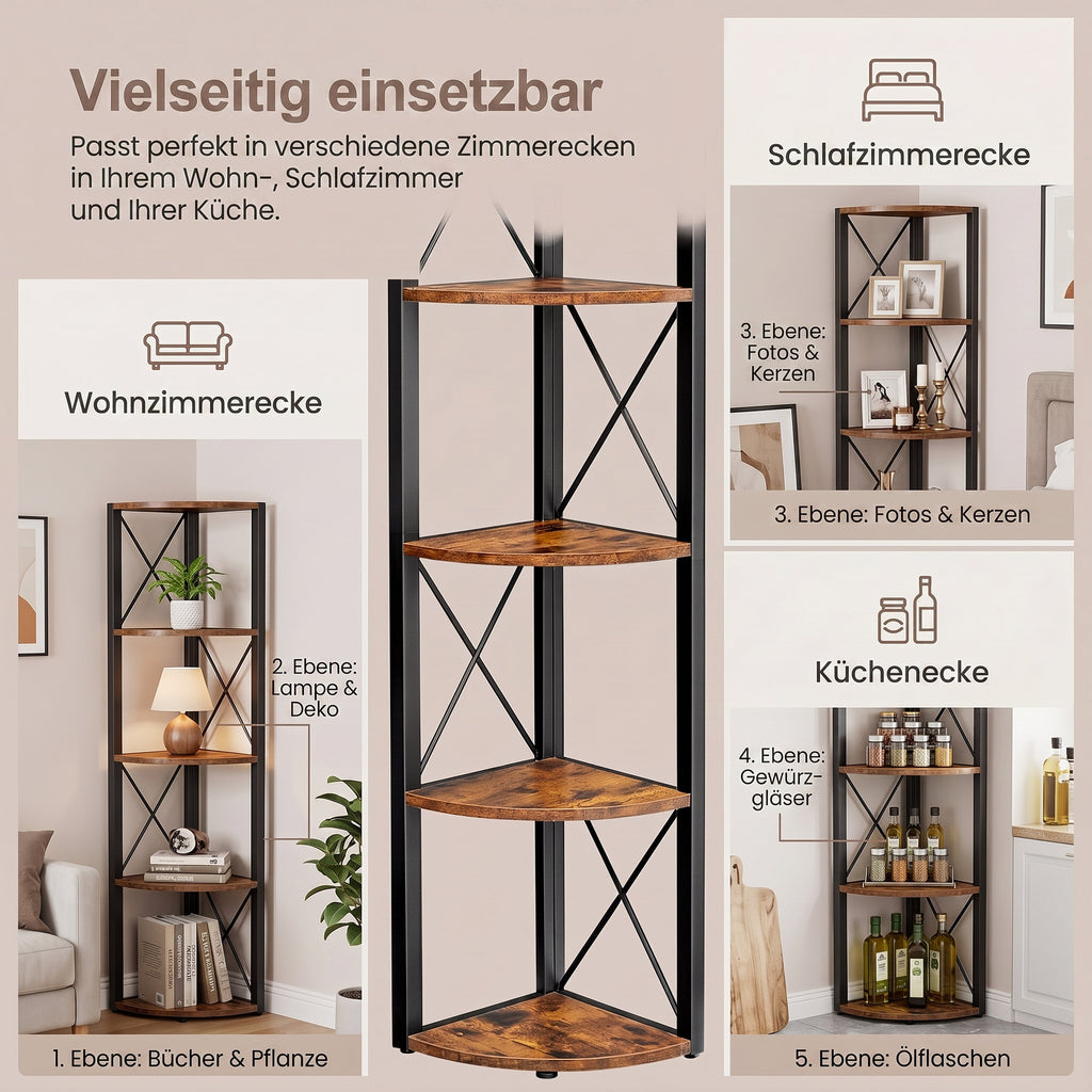 Eckregal mit 5 Ebenen, 160 cm hoch, Bücherregal