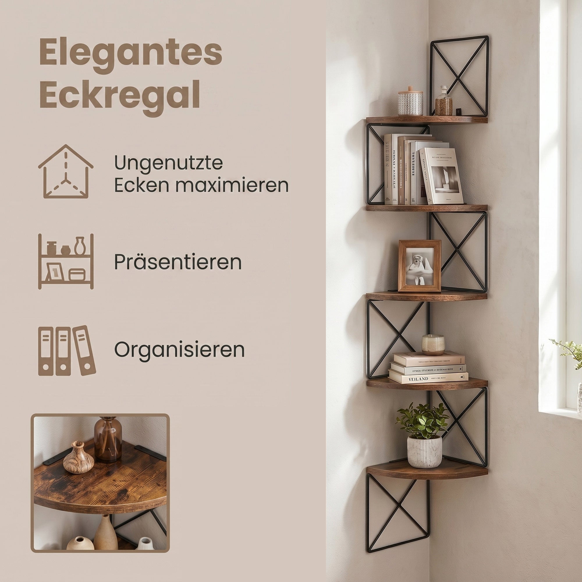 Eckregal, Bücherregal Zickzack-Design, 5 Ebenen