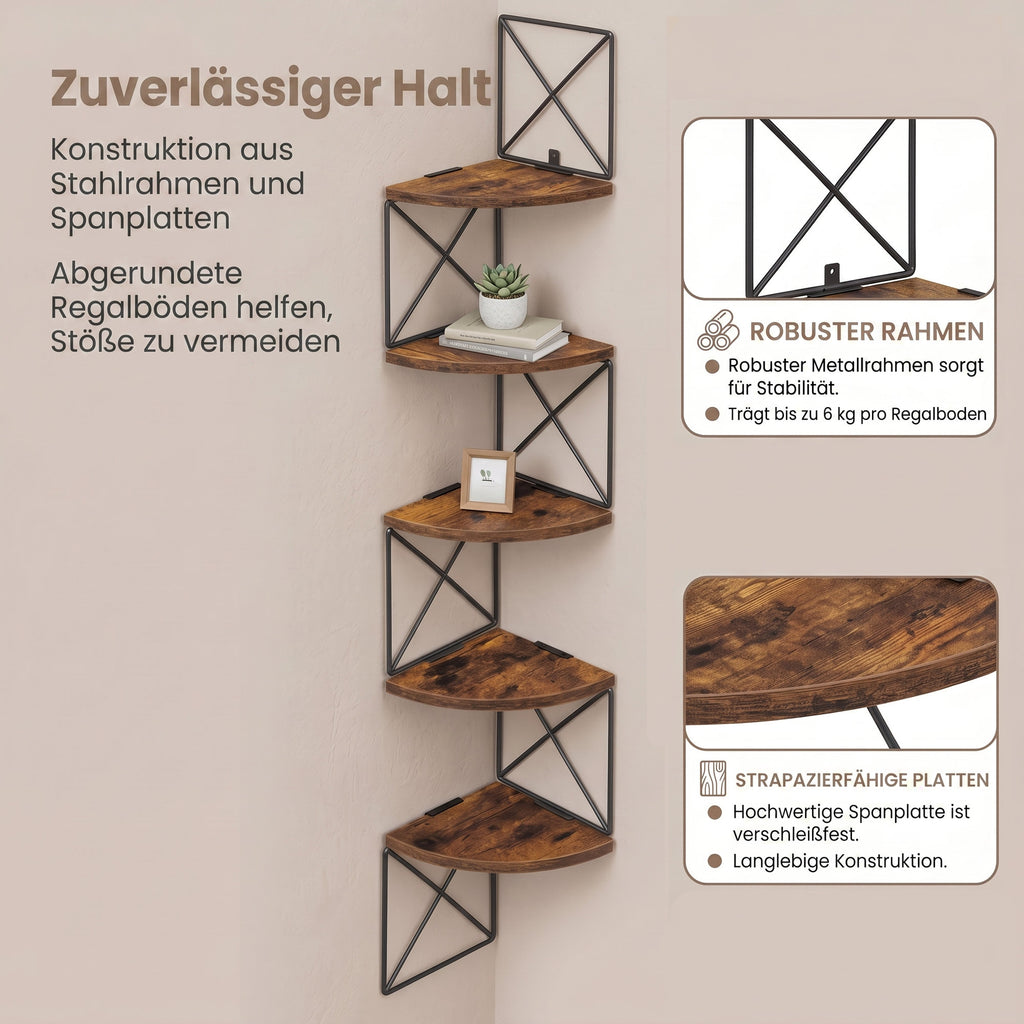 Eckregal, Bücherregal Zickzack-Design, 5 Ebenen