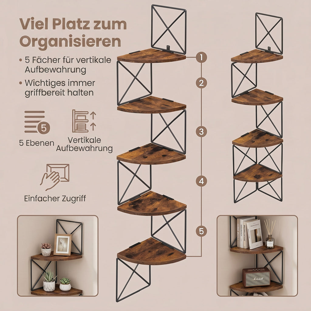 Eckregal, Bücherregal Zickzack-Design, 5 Ebenen