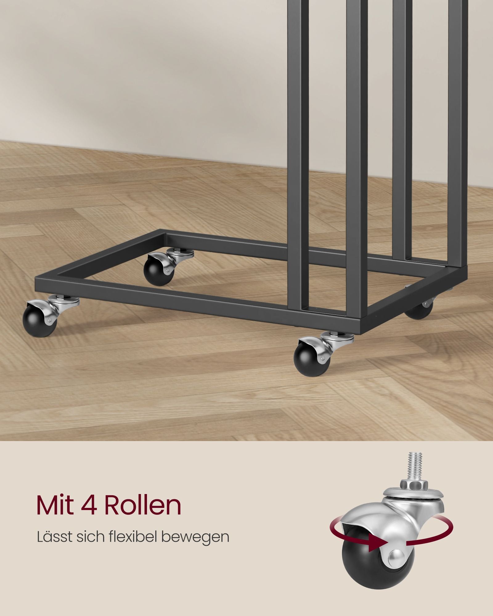 Beistelltisch mit Rollen C-Form ebenholzschwarz