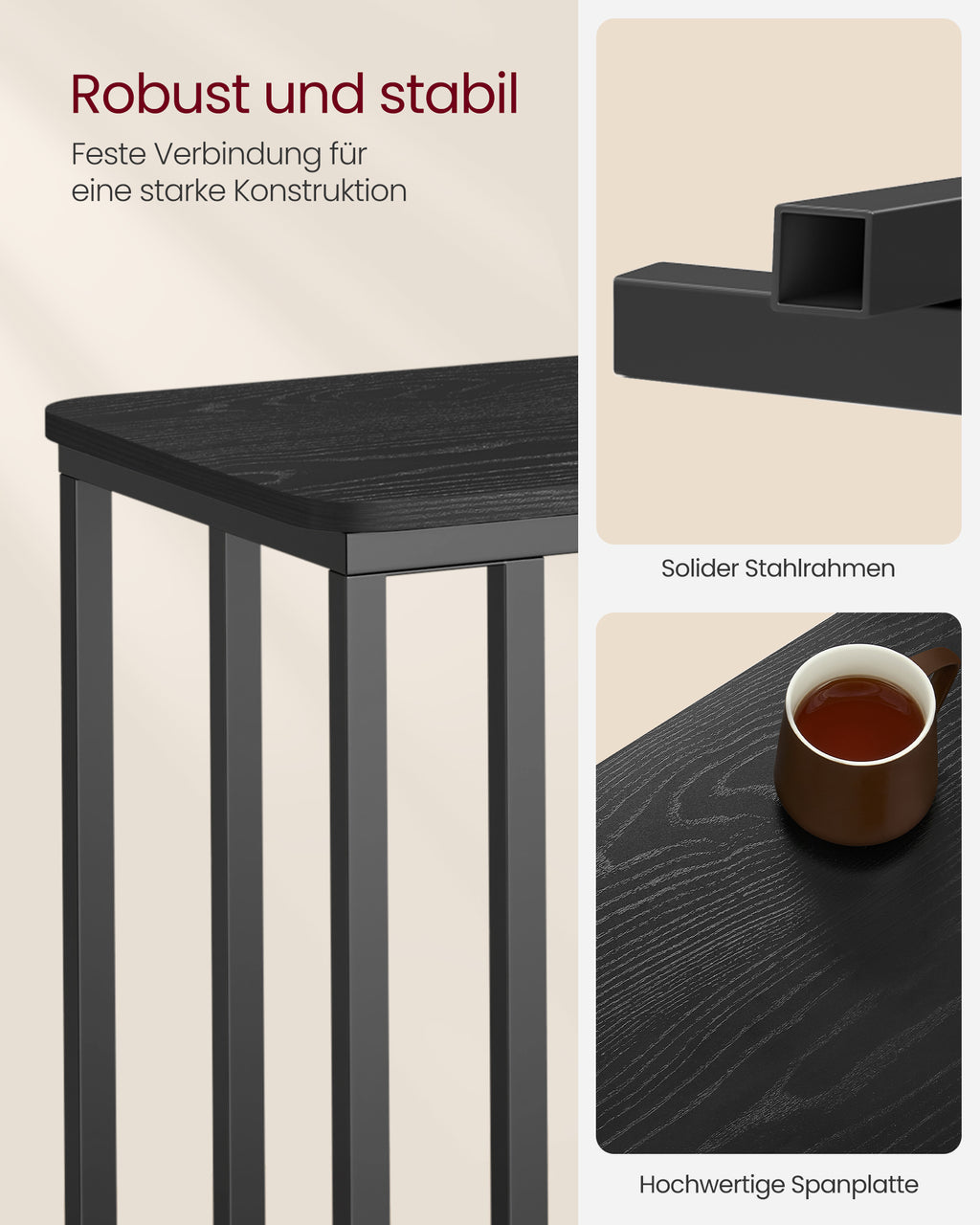 Beistelltisch mit Rollen C-Form ebenholzschwarz