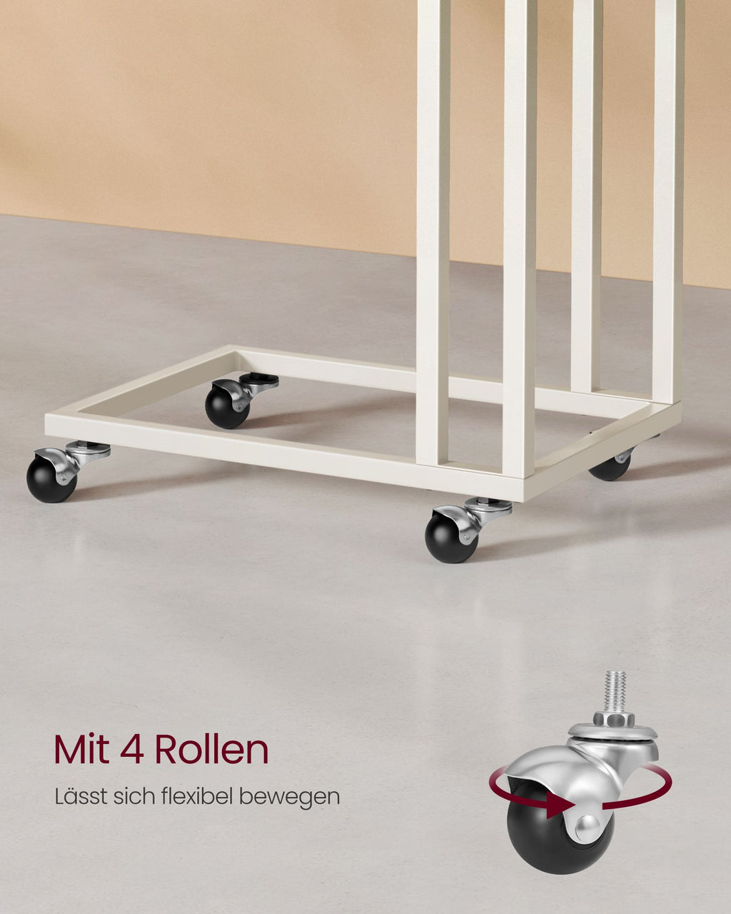 Beistelltisch mit Rollen C-Form cremeweiß