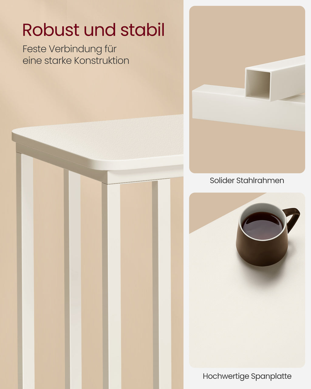 Beistelltisch mit Rollen C-Form cremeweiß