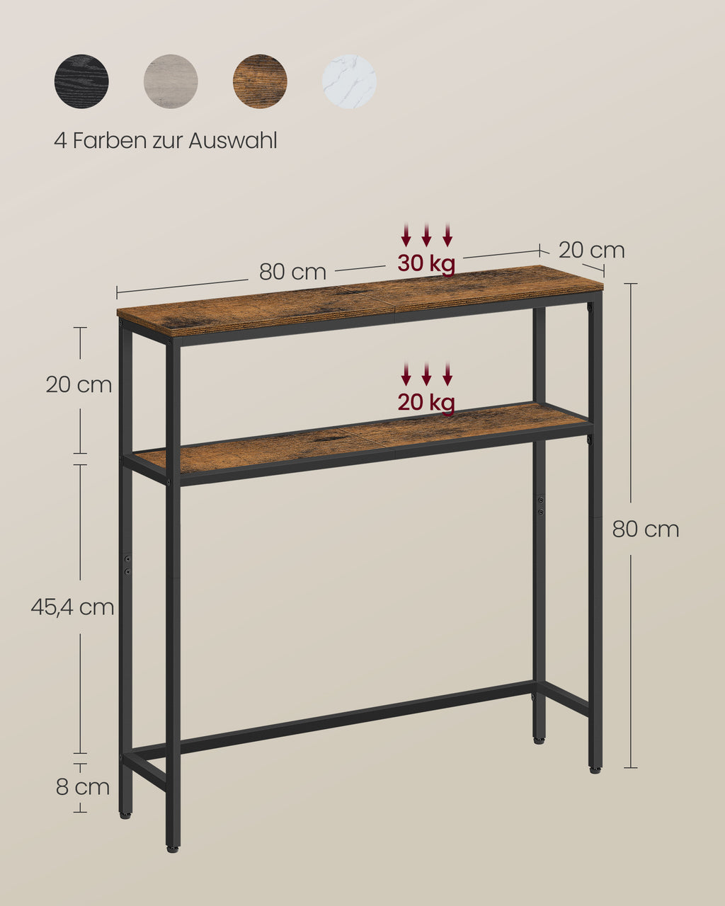 Konsolentisch mit 2 Ebenen für Eingangsbereich vintagebraun-tintenschwarz