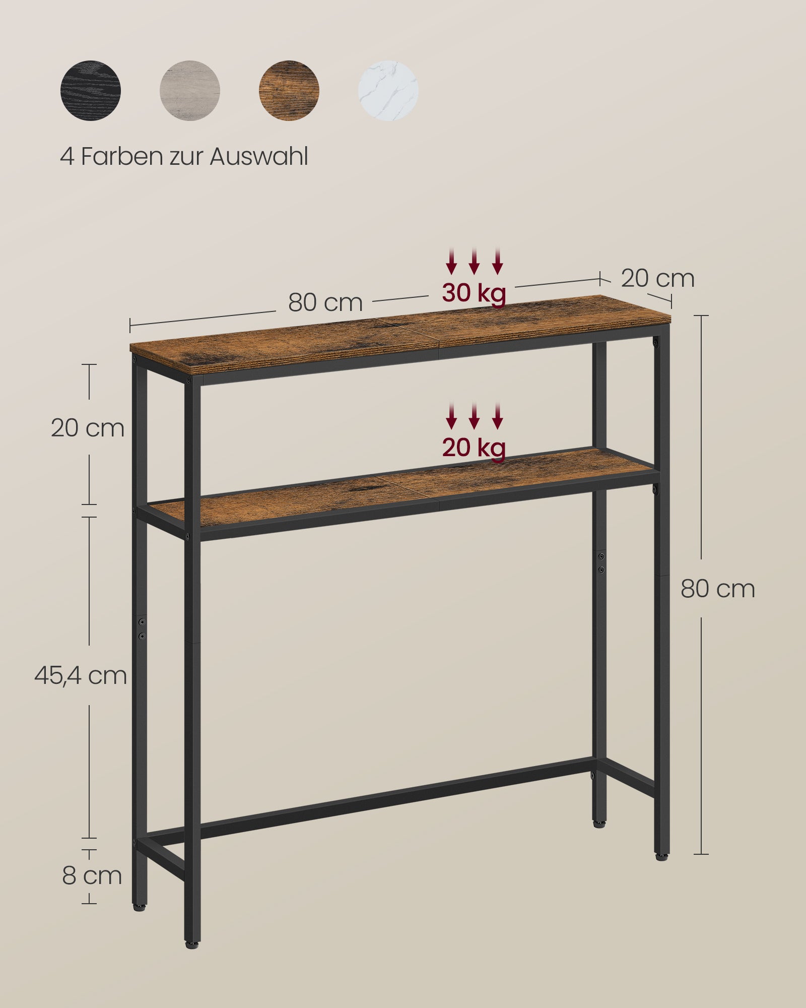 Konsolentisch mit 2 Ebenen für Eingangsbereich vintagebraun-tintenschwarz