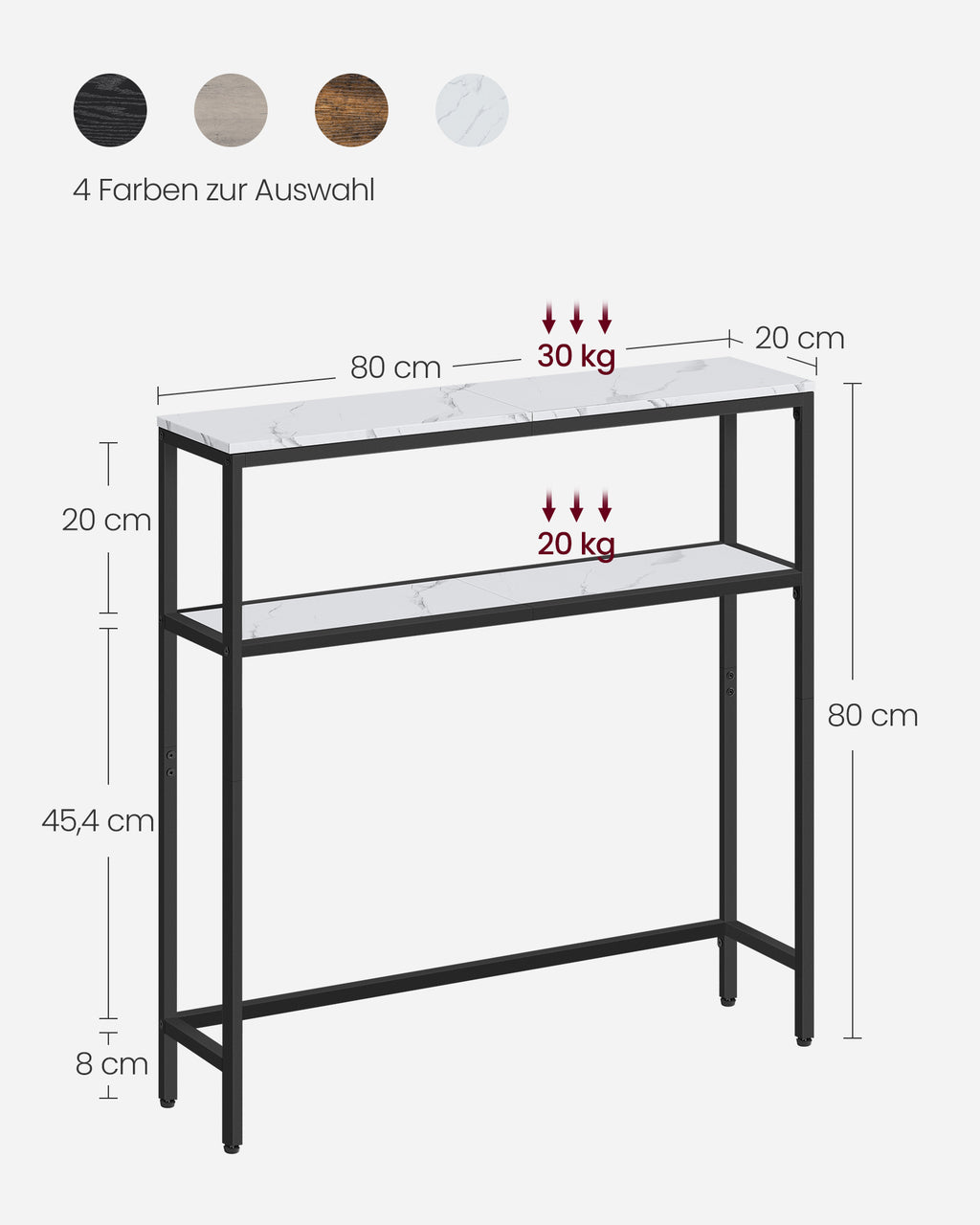 Konsolentisch mit 2 Ebenen für Eingangsbereich marmorweiß-tintenschwarz
