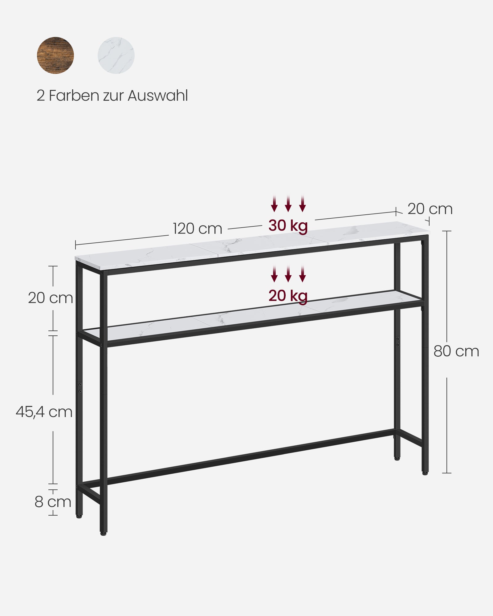 Konsolentisch mit 2 Ablagen 20 x 120 x 80 cm
