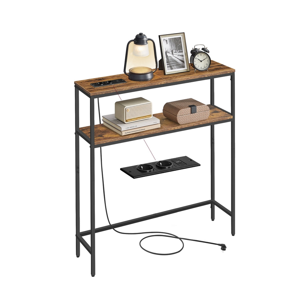 Konsolentisch mit 2 Ablagen 20 x 80 x 80 cm vintagebraun-tintenschwarz