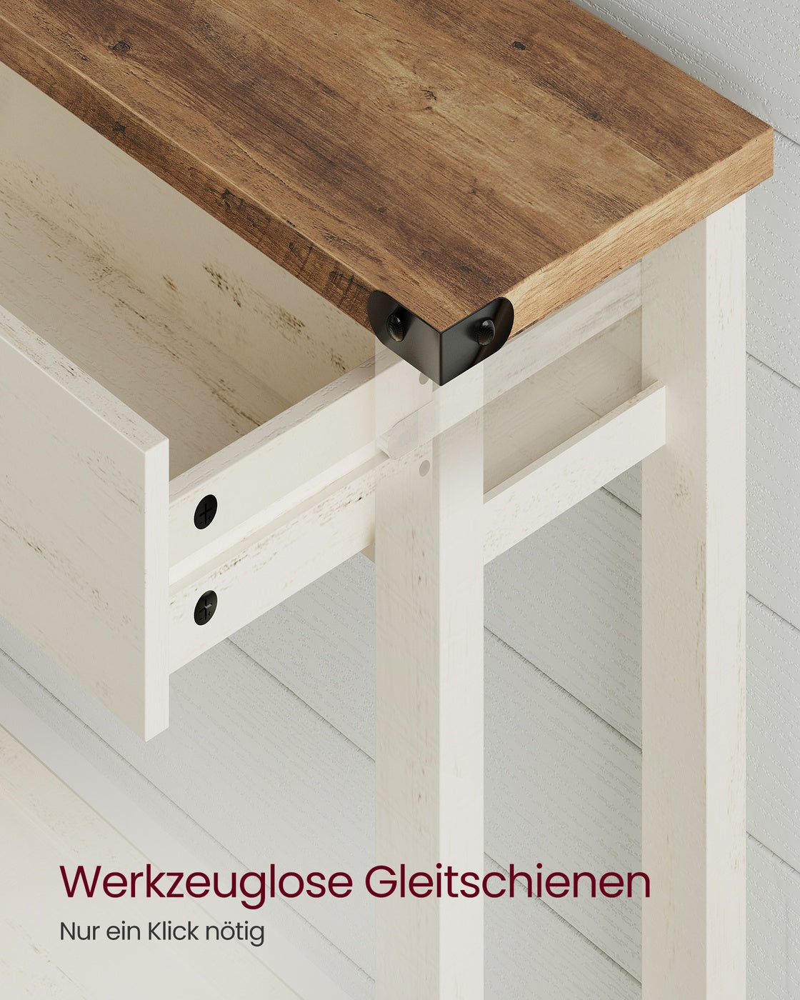 Konsolentisch mit Schubladen und unterer Ablage Honigbraun-Vintageweiß