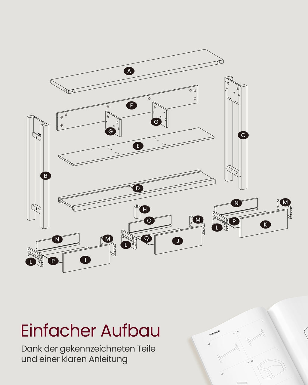 Konsolentisch mit Schubladen und unterer Ablage Honigbraun-Vintageweiß