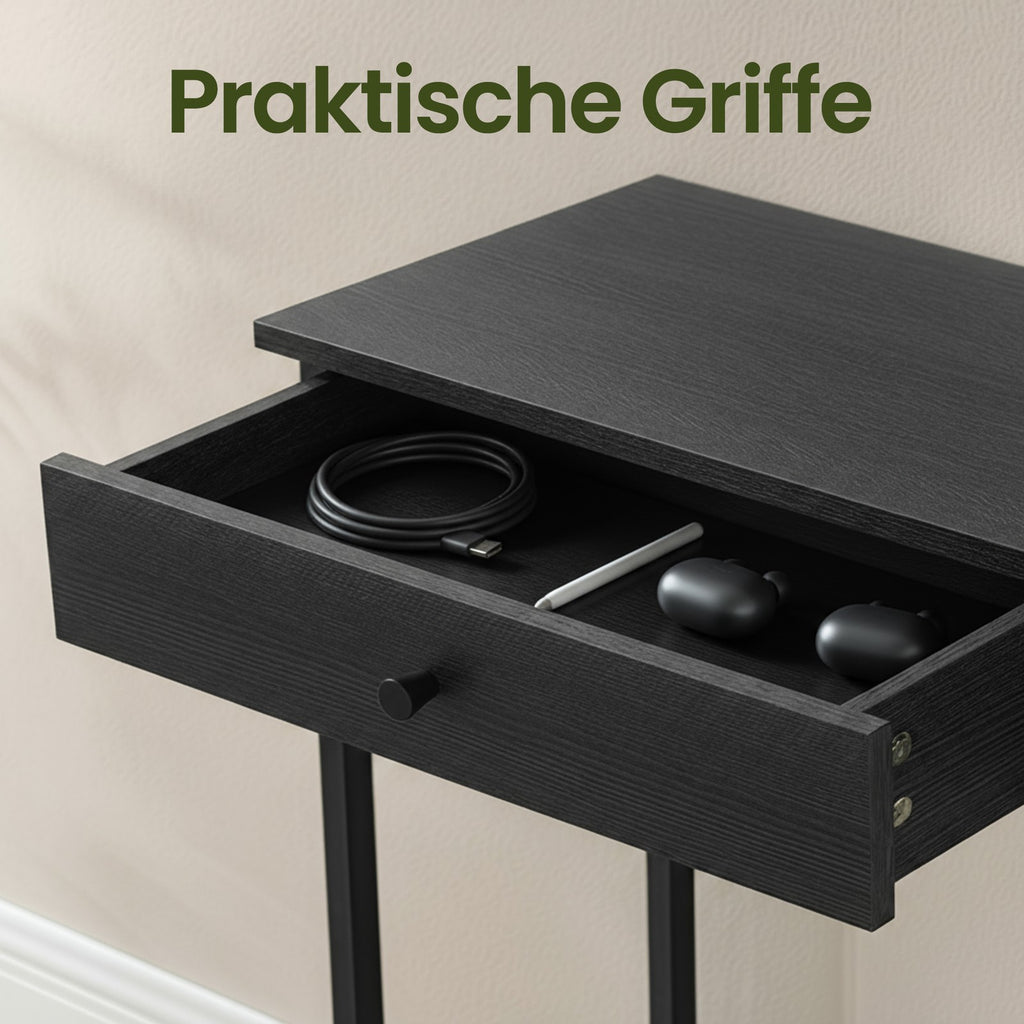 Konsolentisch mit 2 Metall-Schubladen, für Wohnzimmer oder Diele, schwarz