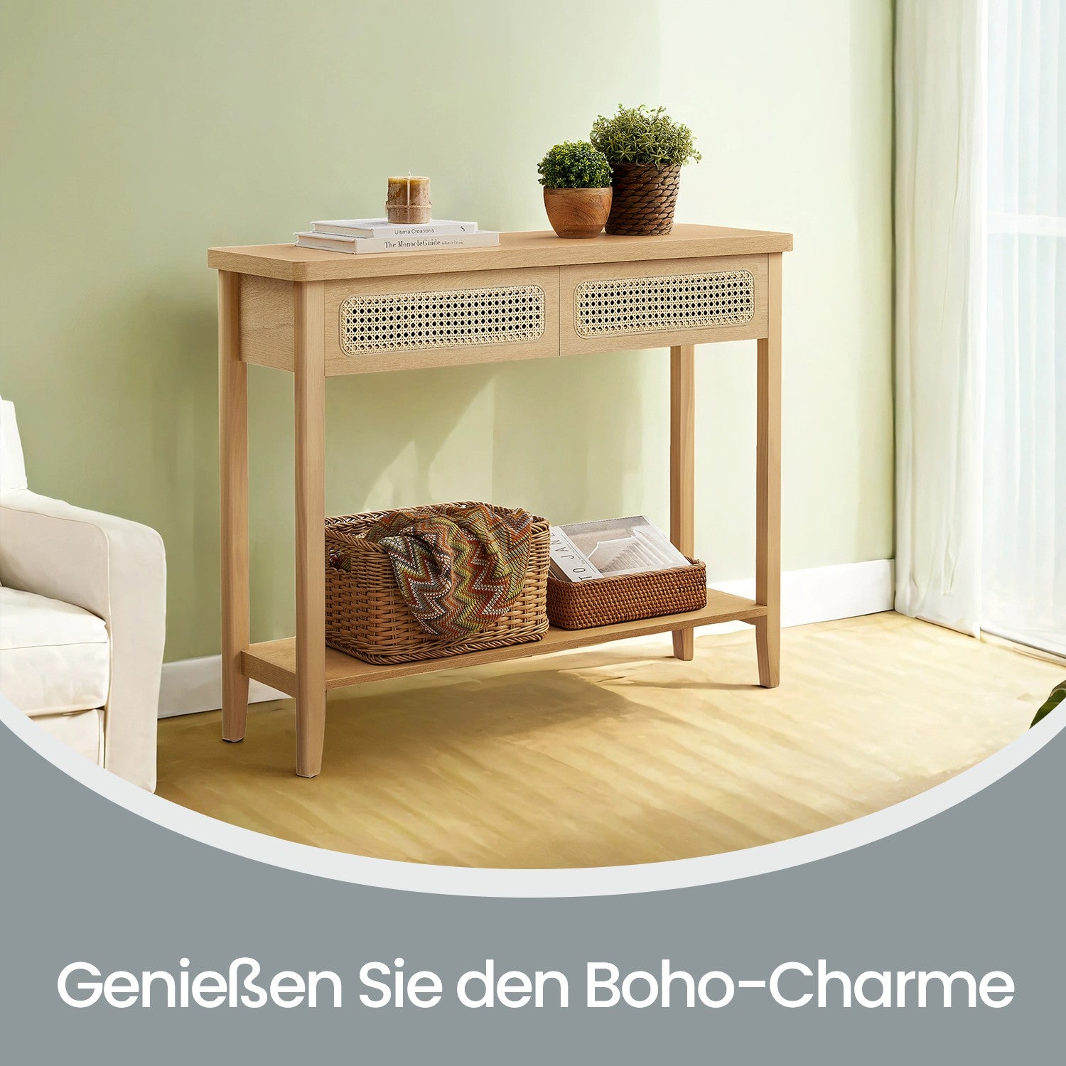 Konsolentisch mit 2 Schubladen Boho-Stil