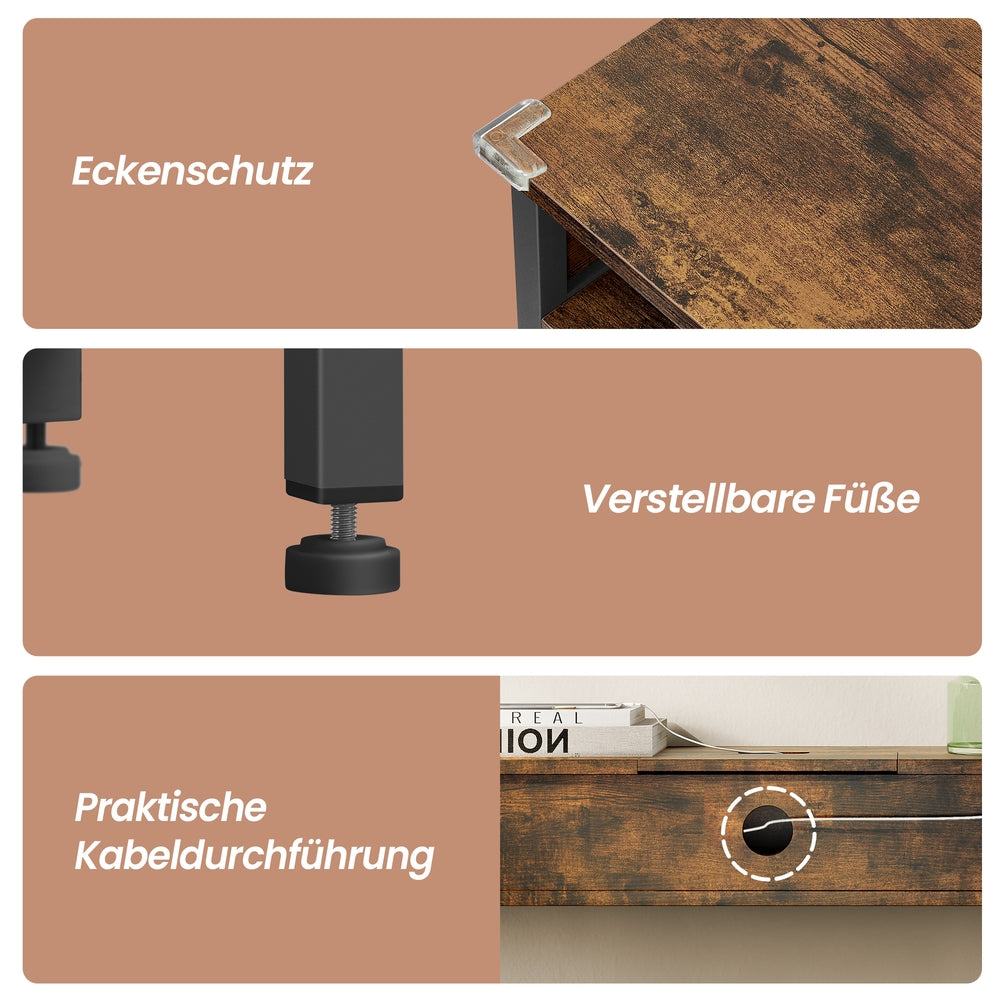 Konsolentisch mit Steckdosen, Beistelltisch mit 2 Fächern, schmal