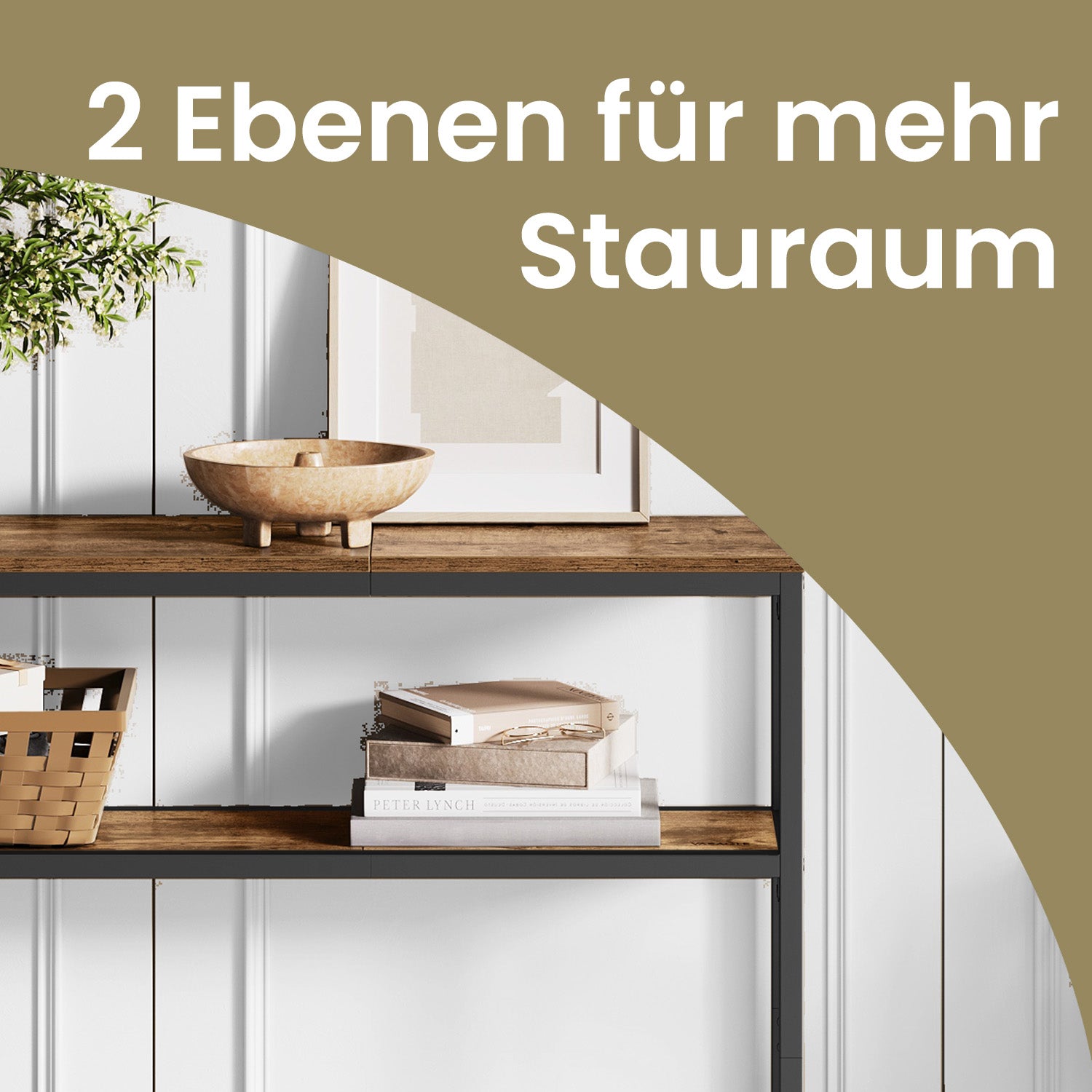 Konsolentisch, schmaler Sofatisch mit 2 Ablagen, 20 x 80 x 80 cm