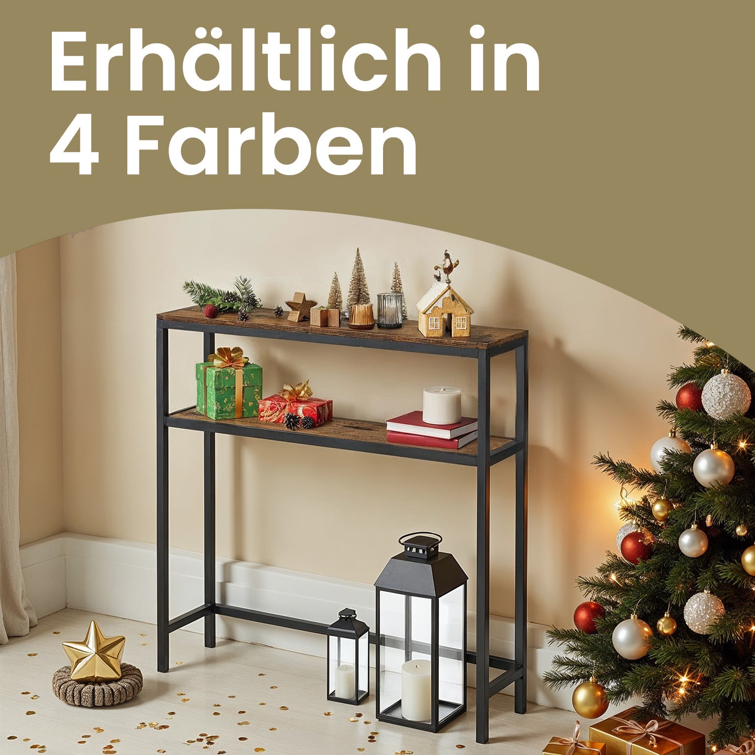 Konsolentisch, schmaler Sofatisch mit 2 Ablagen, 20 x 80 x 80 cm