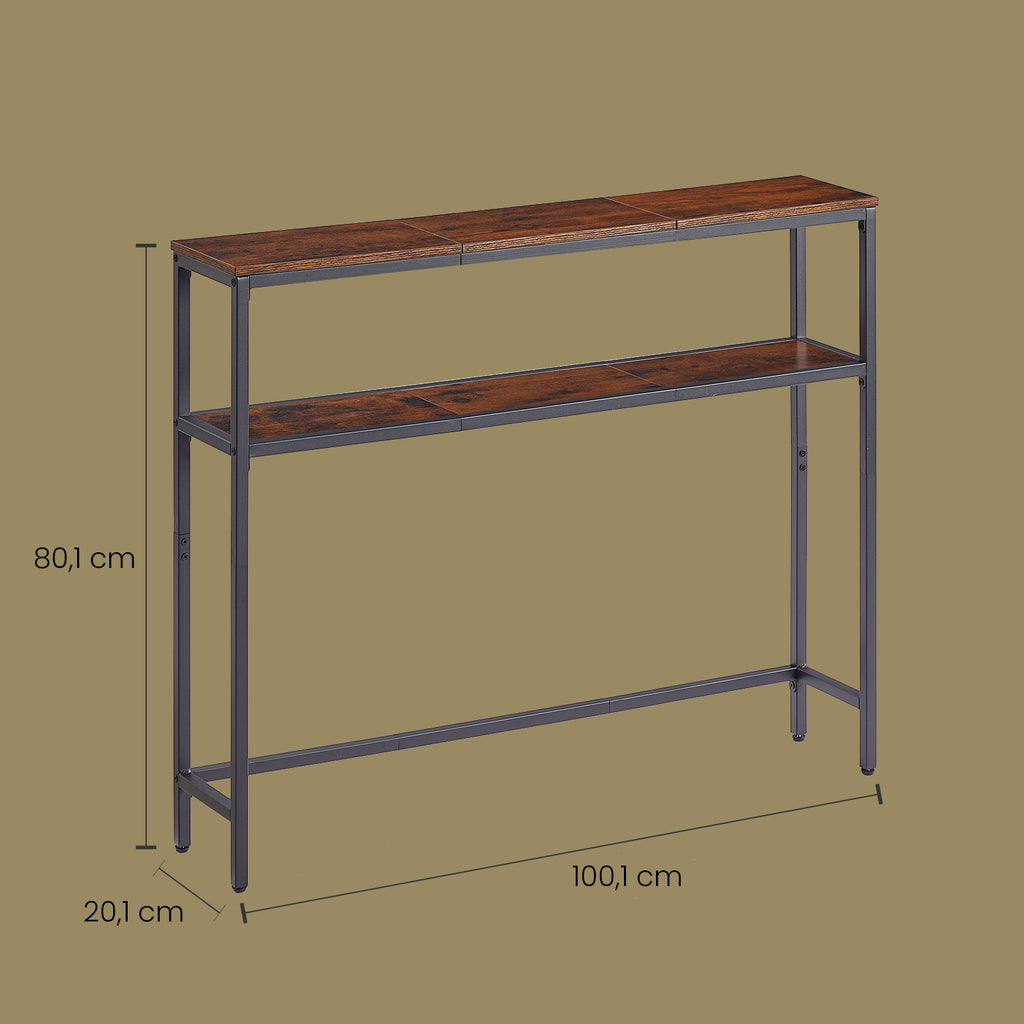 Konsolentisch, schmaler Sofatisch mit 2 Ablagen, 20 x 80 x 80 cm