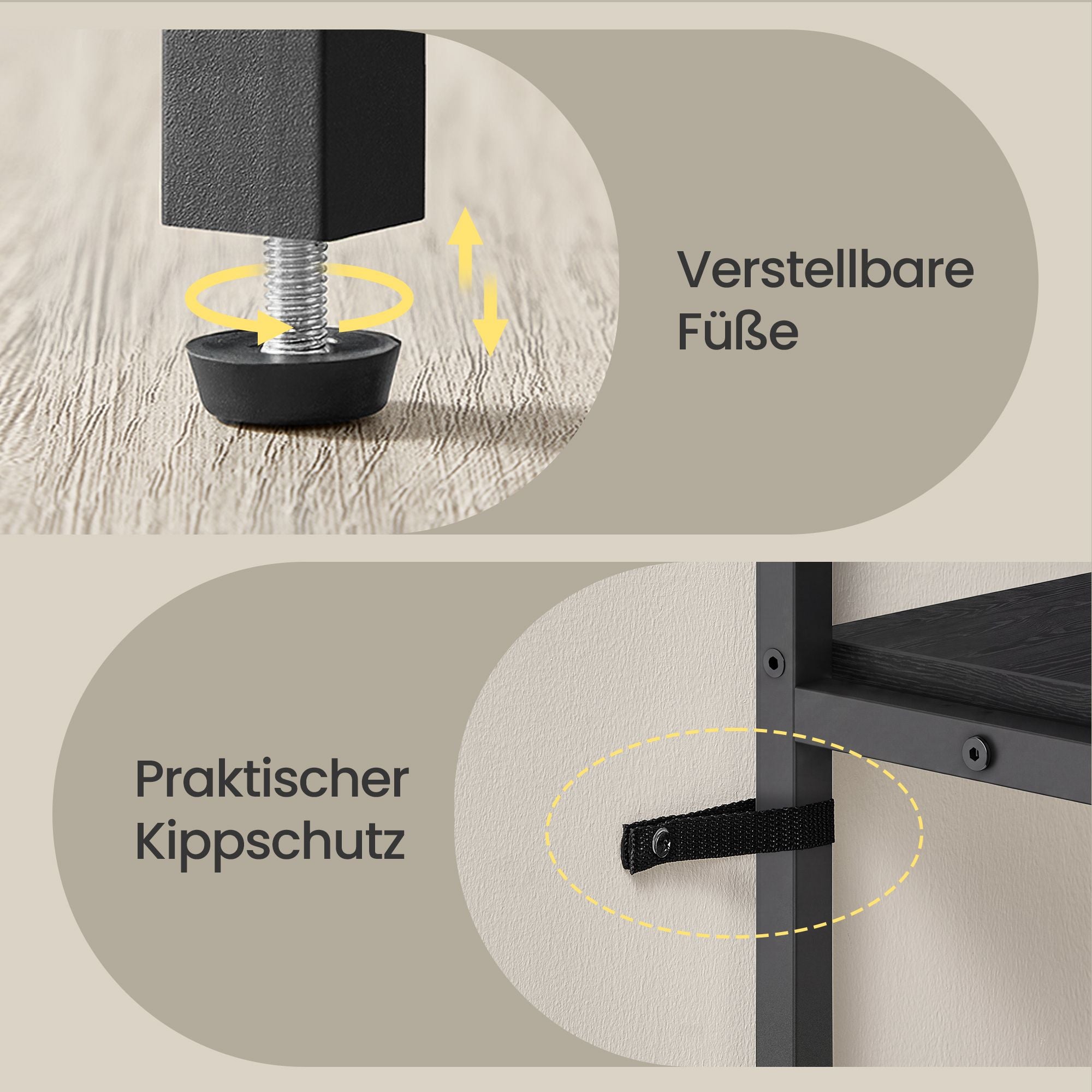 schmaler Sofatisch mit 2 Ablagen anthrazitgrau-tintenschwarz