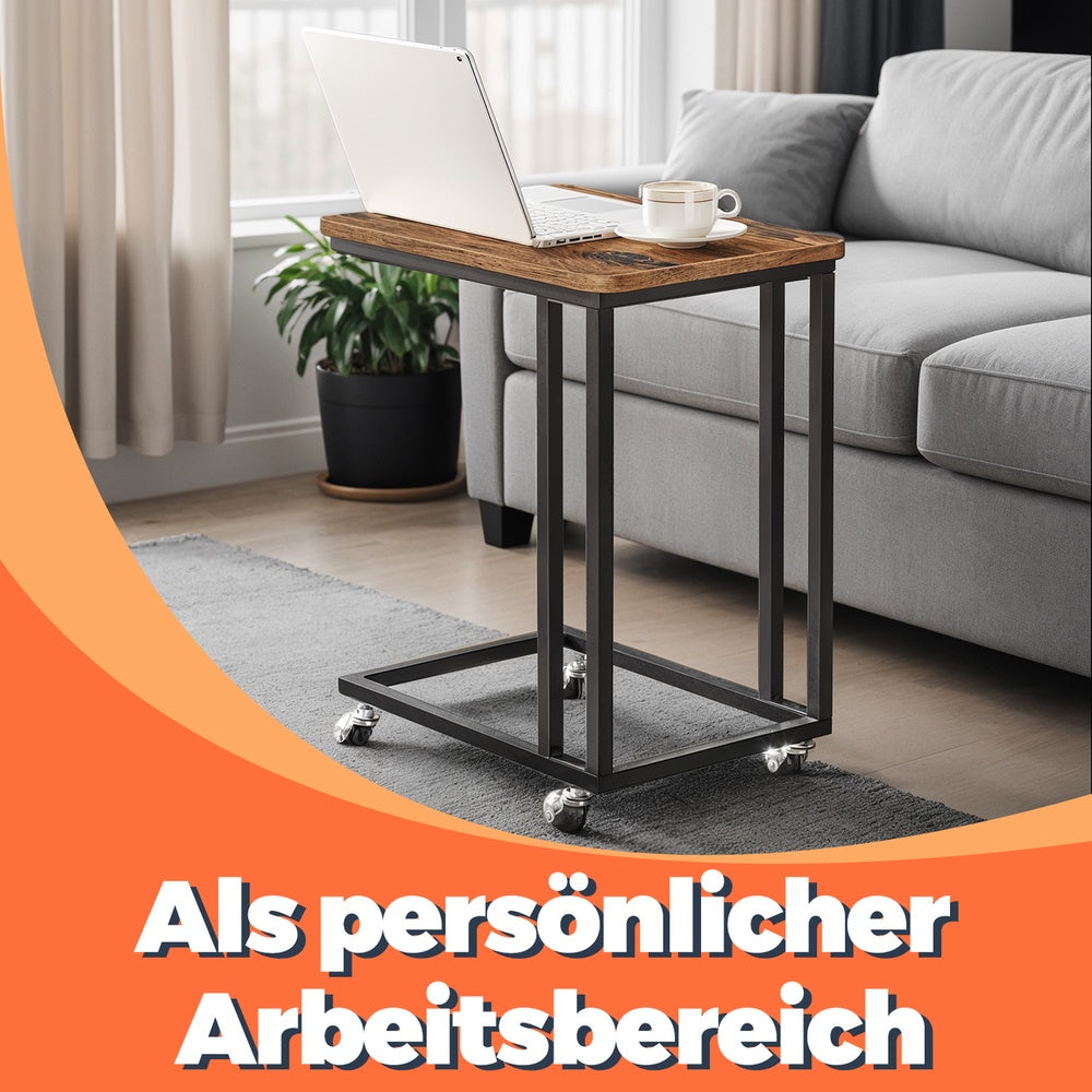 Beistelltisch, Sofatisch mit Rollen, C-Form