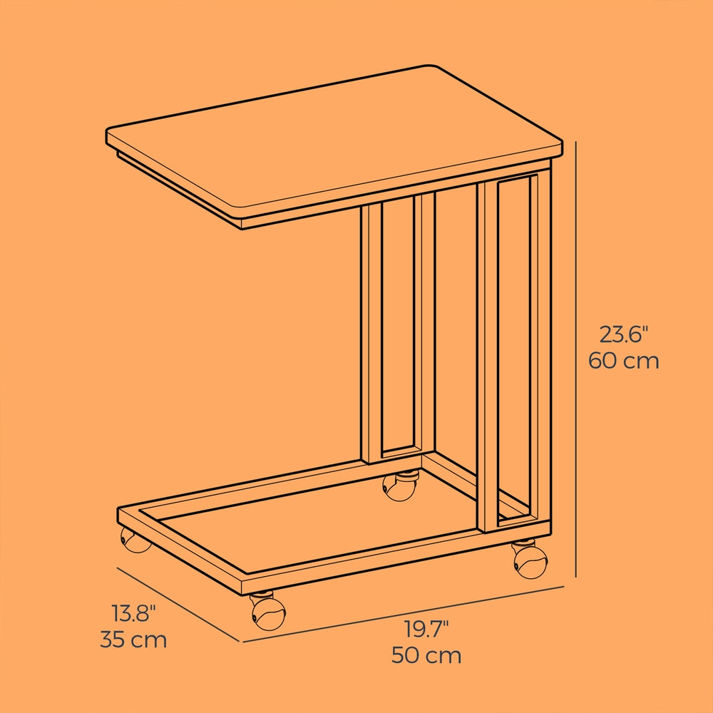 Beistelltisch, Sofatisch mit Rollen, C-Form