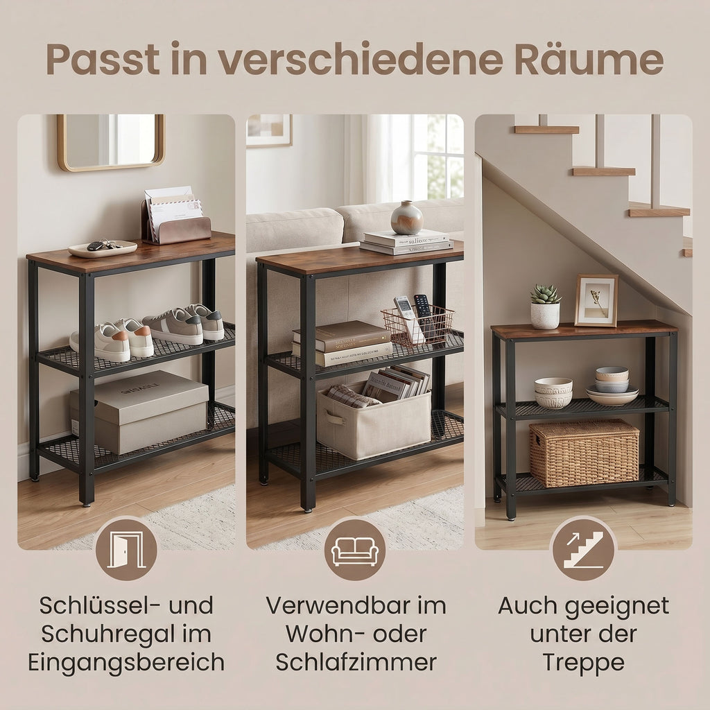 Konsolentisch, Flurtisch mit 2 Gitterablagen, Beistelltisch