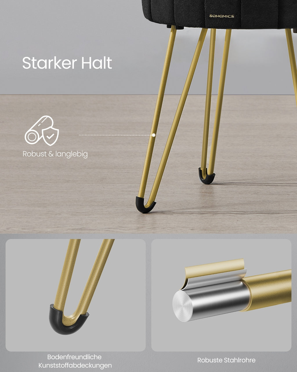 Sitzhocker mit Stauraum und 4 Metallbeinen tintenschwarz