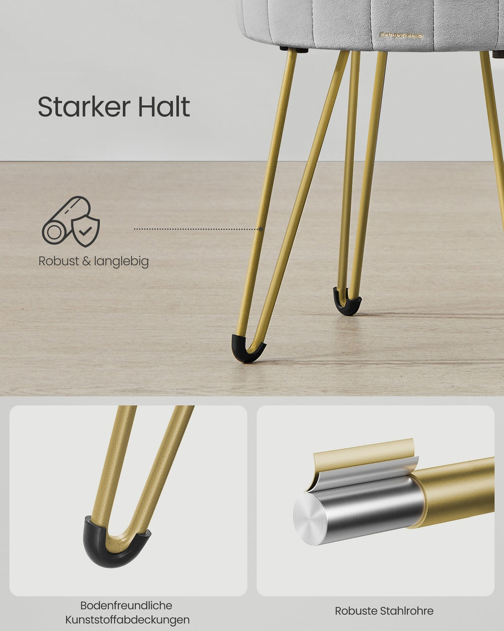Sitzhocker mit Stauraum und 4 Metallbeinen taubengrau