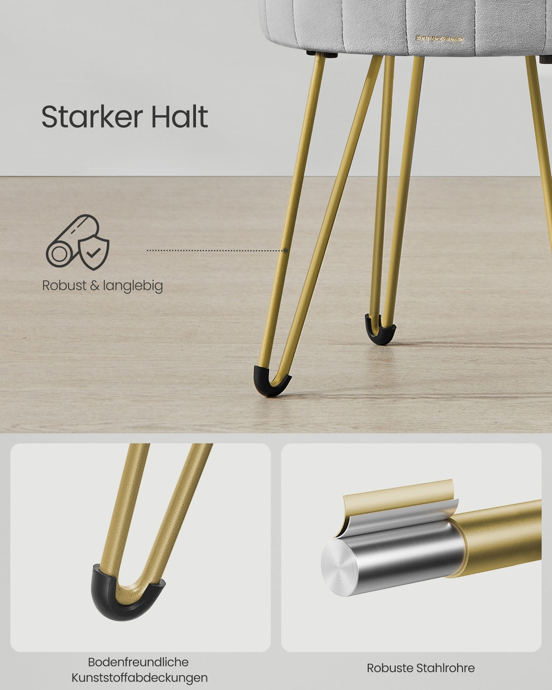 Sitzhocker mit Stauraum und 4 Metallbeinen taubengrau