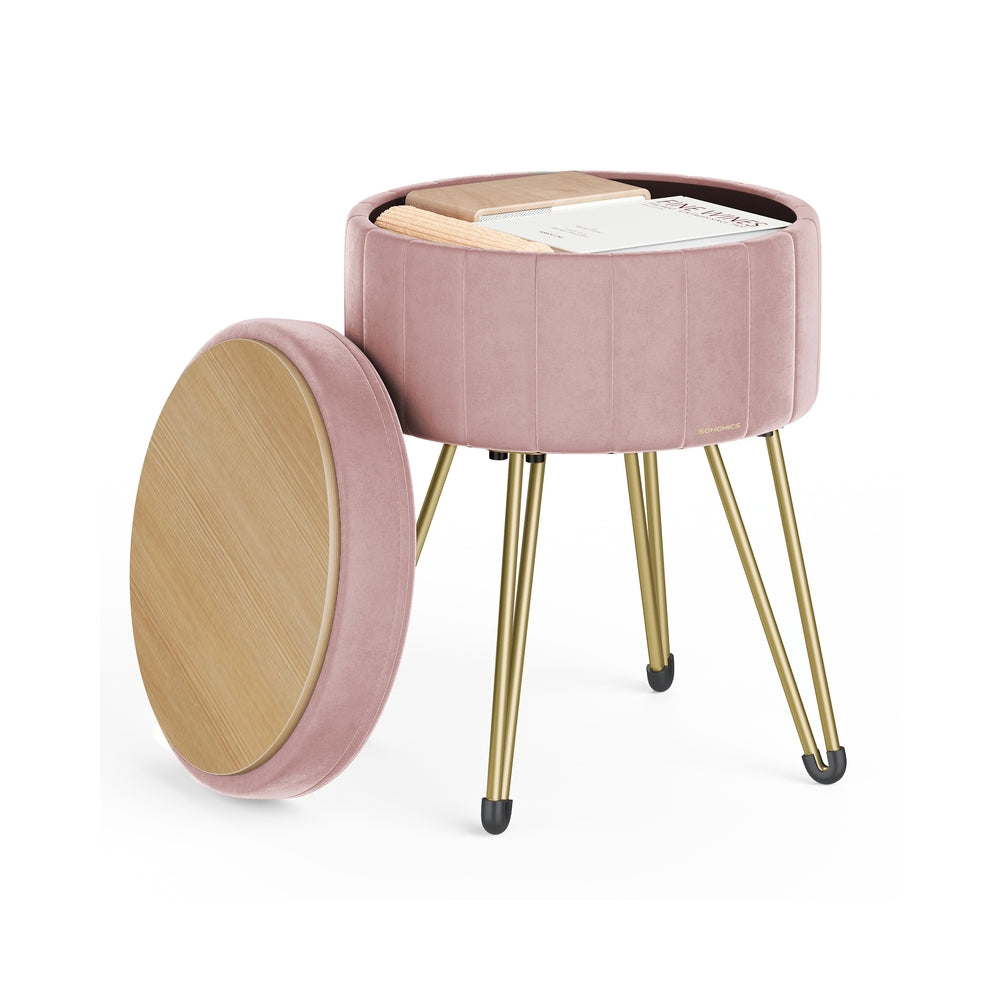Sitzhocker mit Stauraum und 4 Metallbeinen pastellrosa