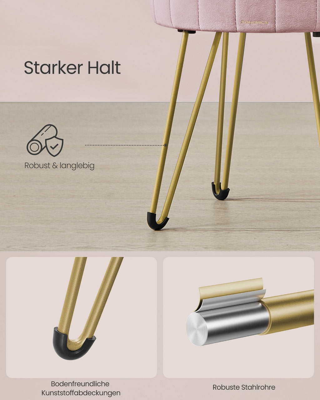 Sitzhocker mit Stauraum und 4 Metallbeinen pastellrosa