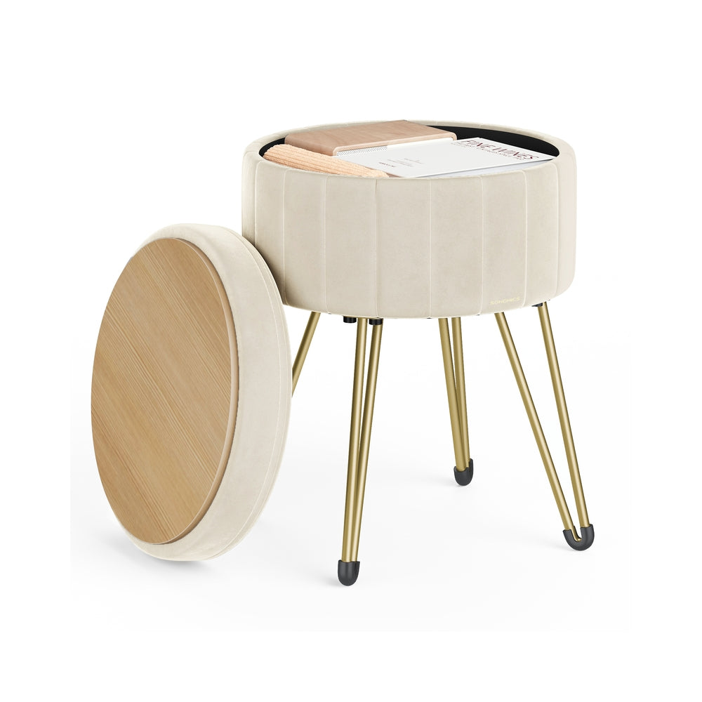 Sitzhocker mit Stauraum und 4 Metallbeinen cremeweiß