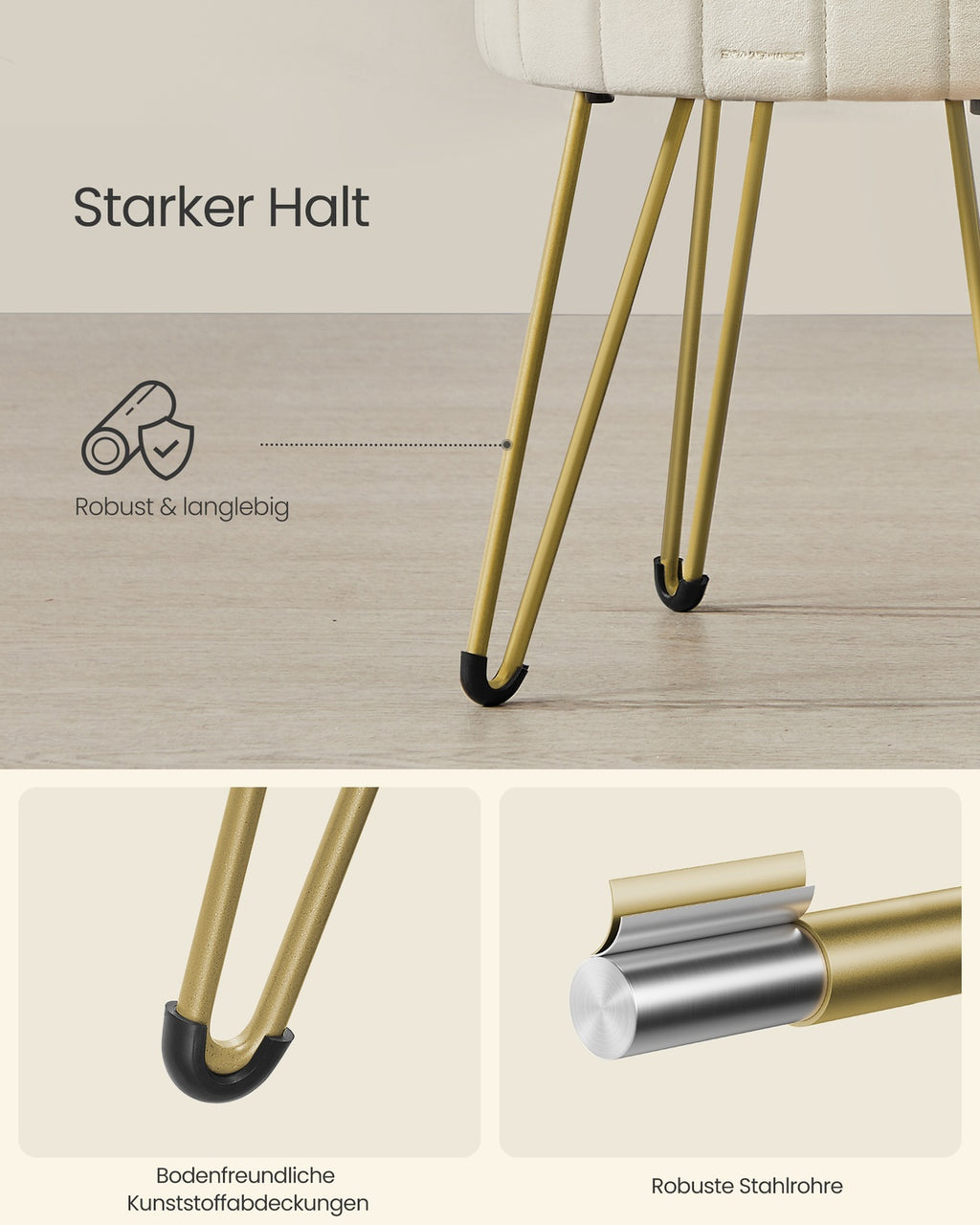Sitzhocker mit Stauraum und 4 Metallbeinen cremeweiß