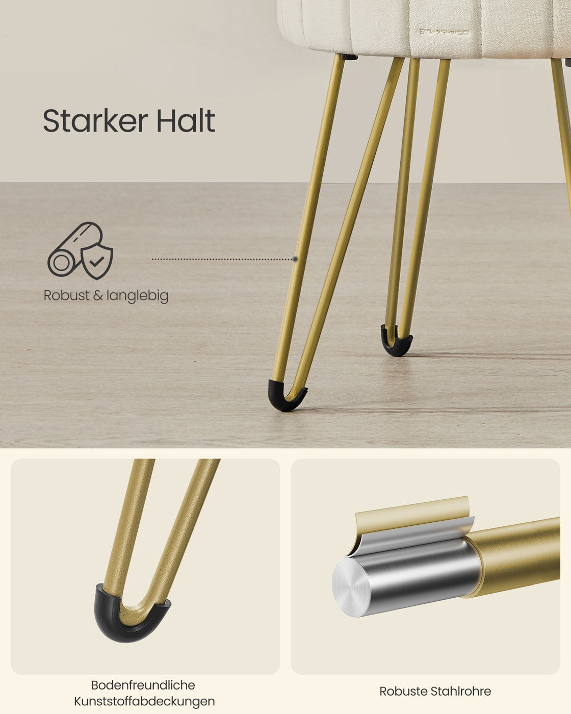 Sitzhocker mit Stauraum und 4 Metallbeinen cremeweiß