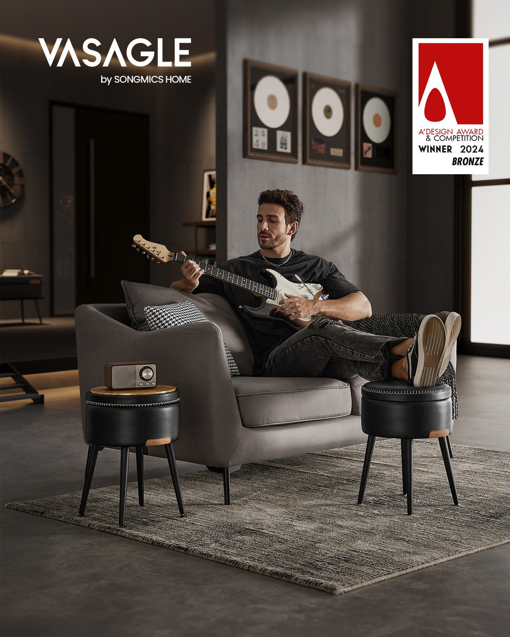 EKHO Kollektion - Sitzhocker Mid-Century-Stil tintenschwarz
