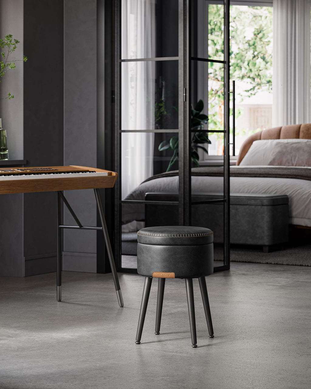 EKHO Kollektion - Sitzhocker Mid-Century-Stil tintenschwarz