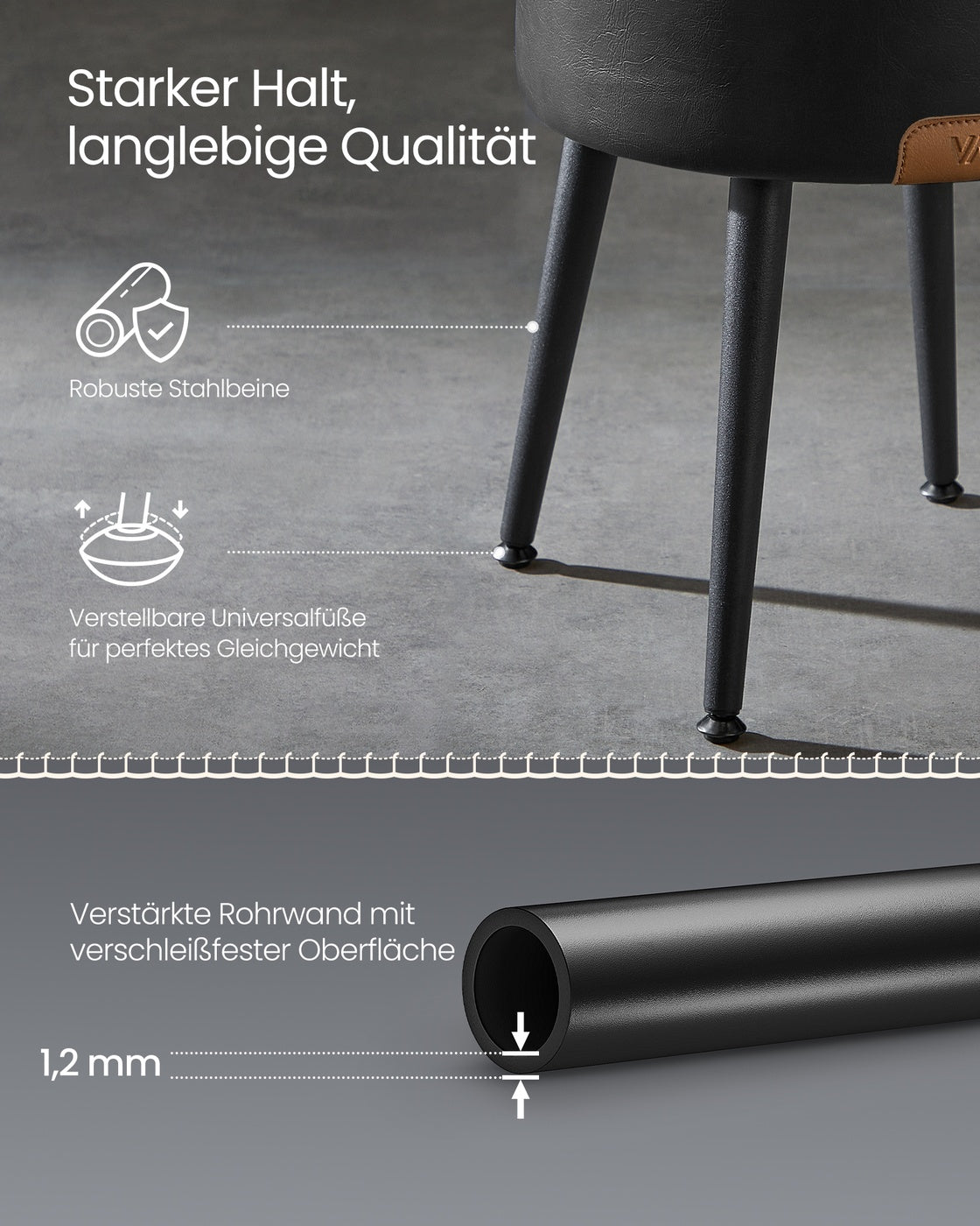 EKHO Kollektion - Sitzhocker Mid-Century-Stil tintenschwarz