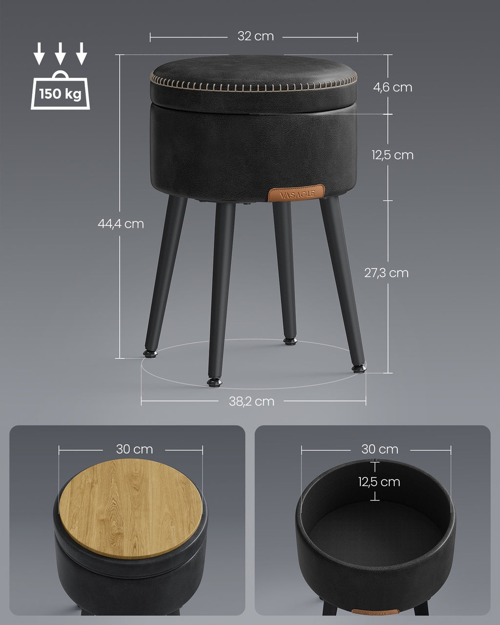 EKHO Kollektion - Sitzhocker Mid-Century-Stil tintenschwarz