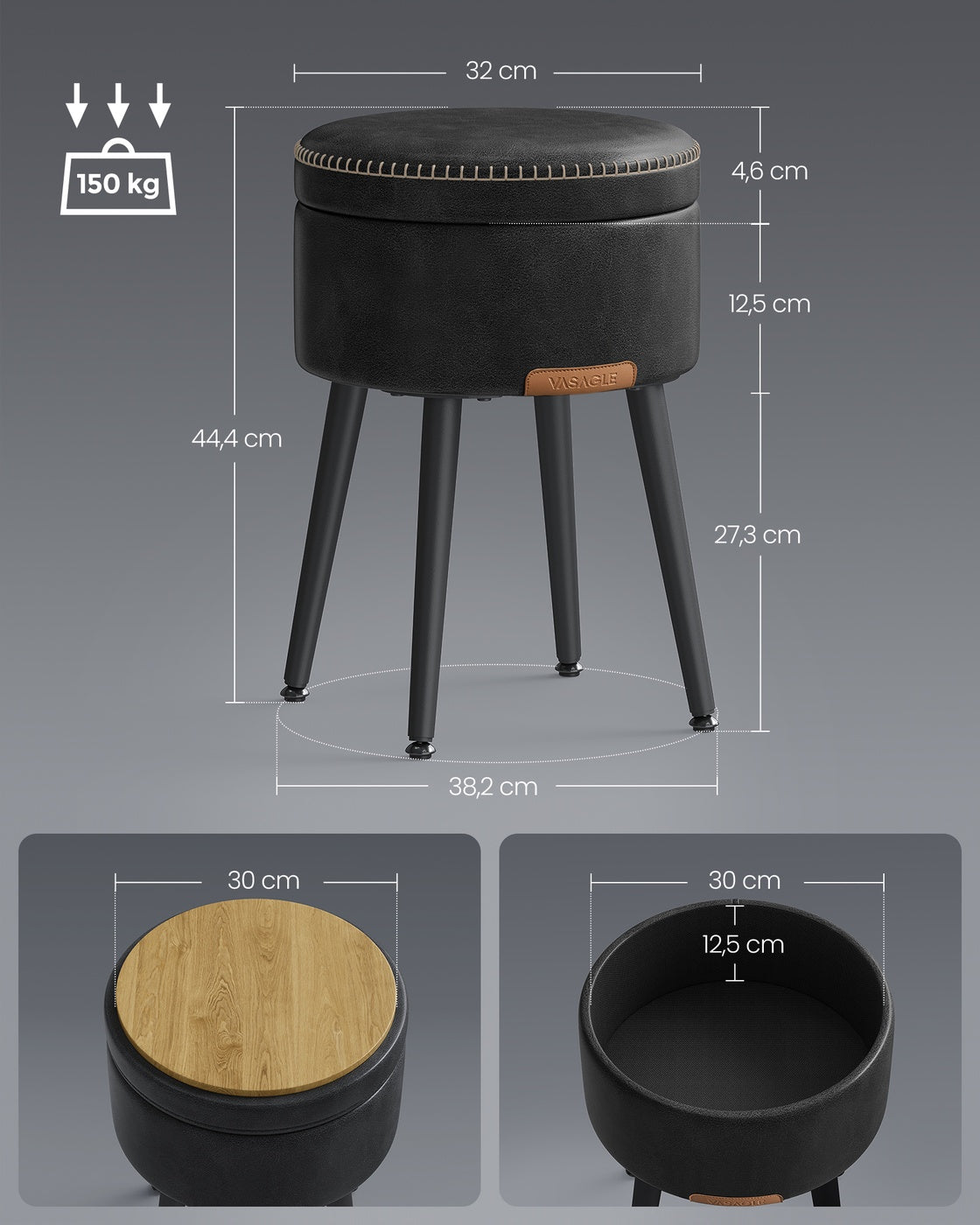 EKHO Kollektion - Sitzhocker Mid-Century-Stil tintenschwarz