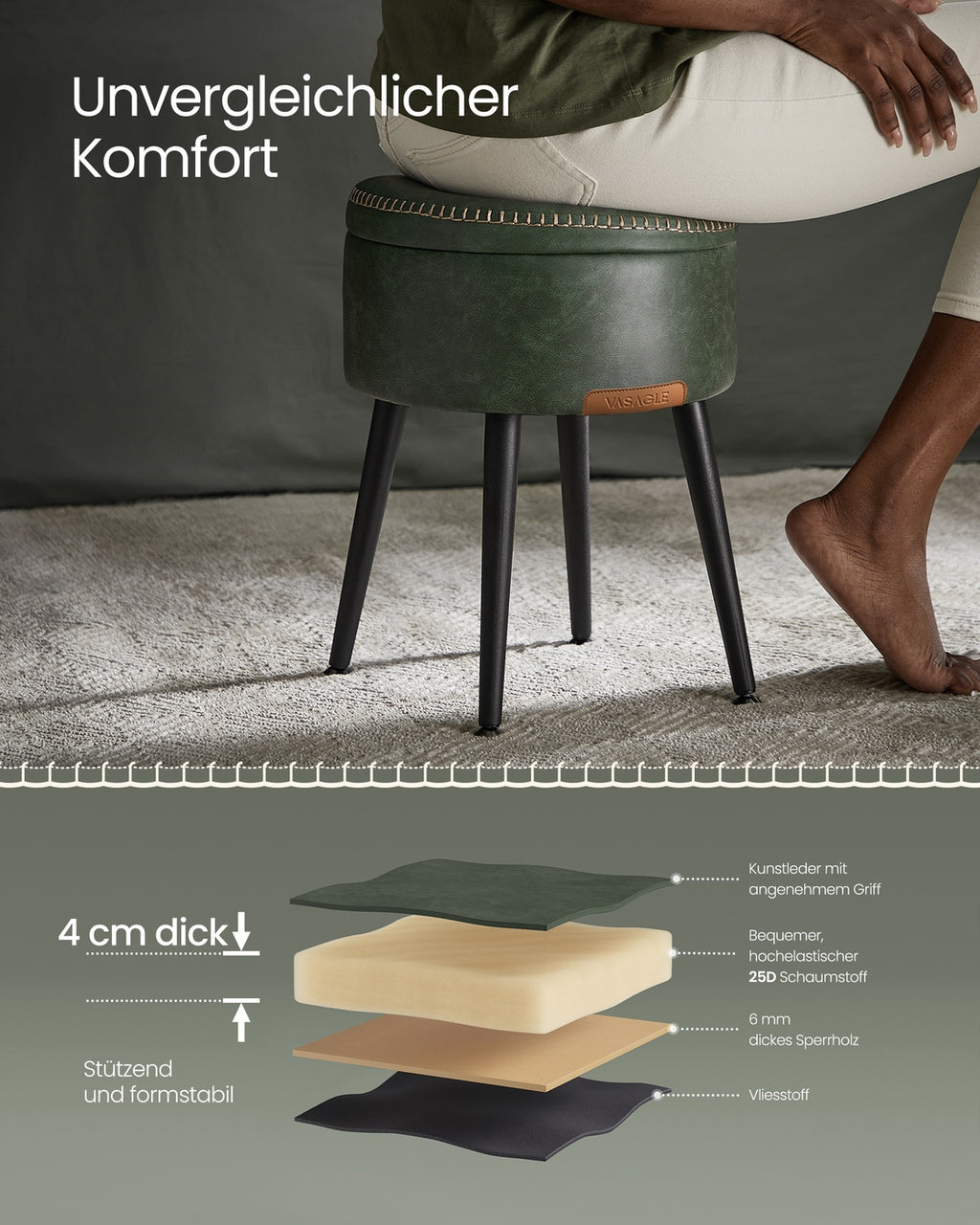 EKHO Kollektion - Runder Sitzhocker Schminktisch Hocker Ottoman