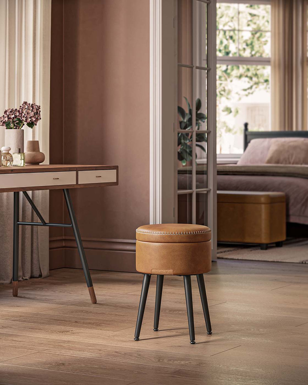 EKHO Kollektion - Sitzbank mit Stauraum Mid-Century-Stil rund karamellbraun