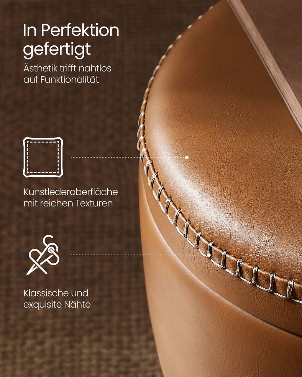 EKHO Kollektion - Sitzbank mit Stauraum Mid-Century-Stil rund karamellbraun