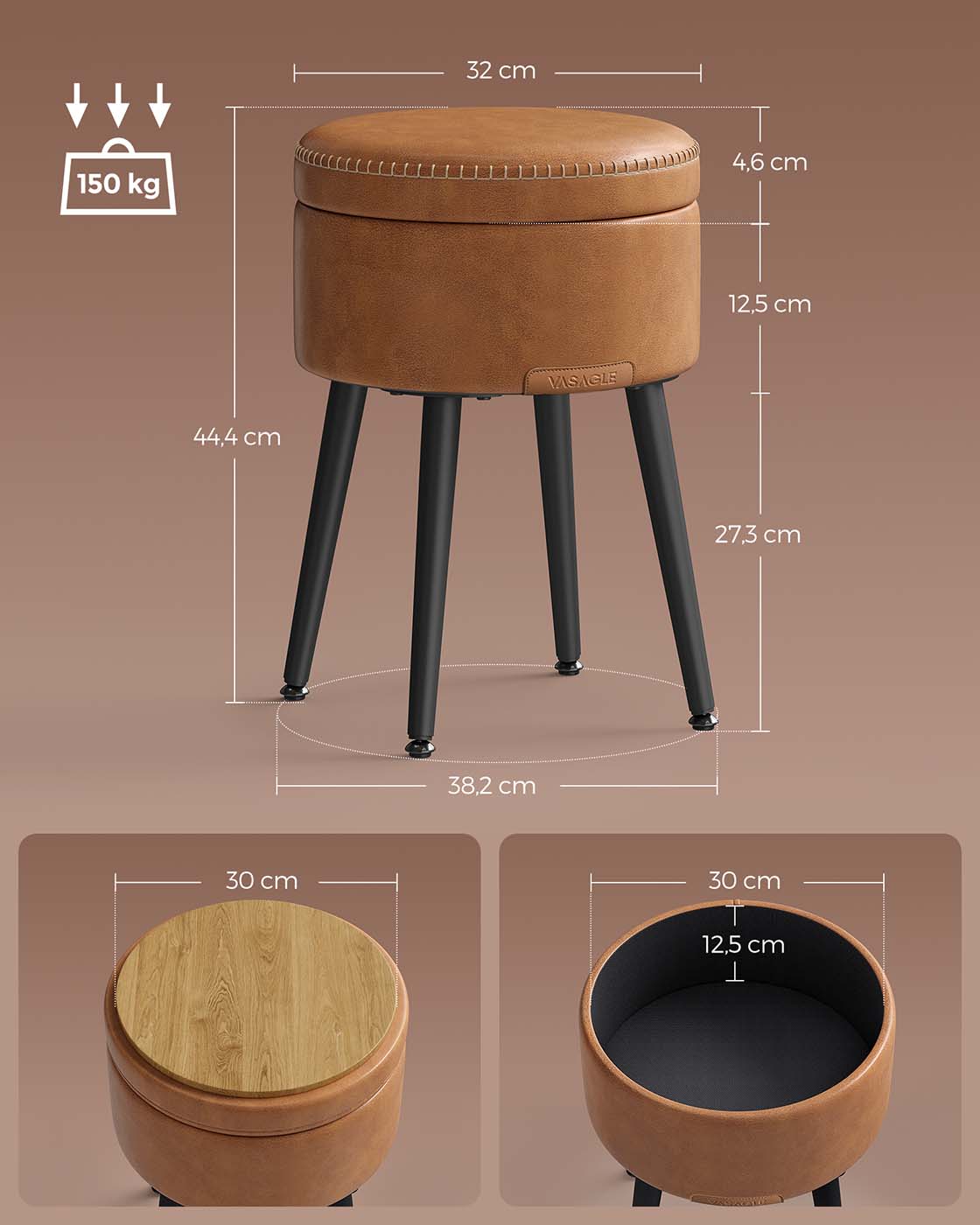 EKHO Kollektion - Sitzbank mit Stauraum Mid-Century-Stil rund karamellbraun