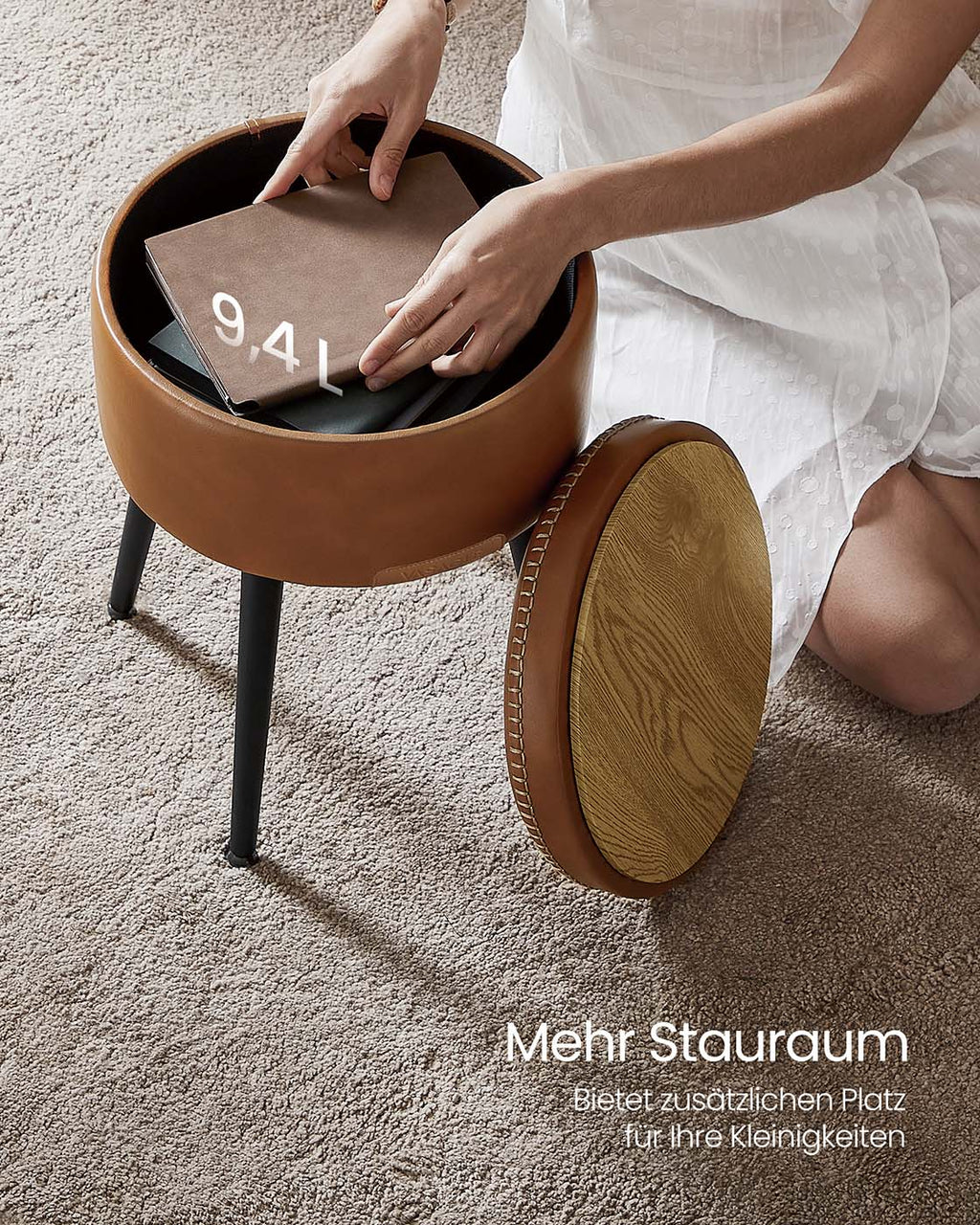 EKHO Kollektion - Sitzbank mit Stauraum Mid-Century-Stil rund karamellbraun