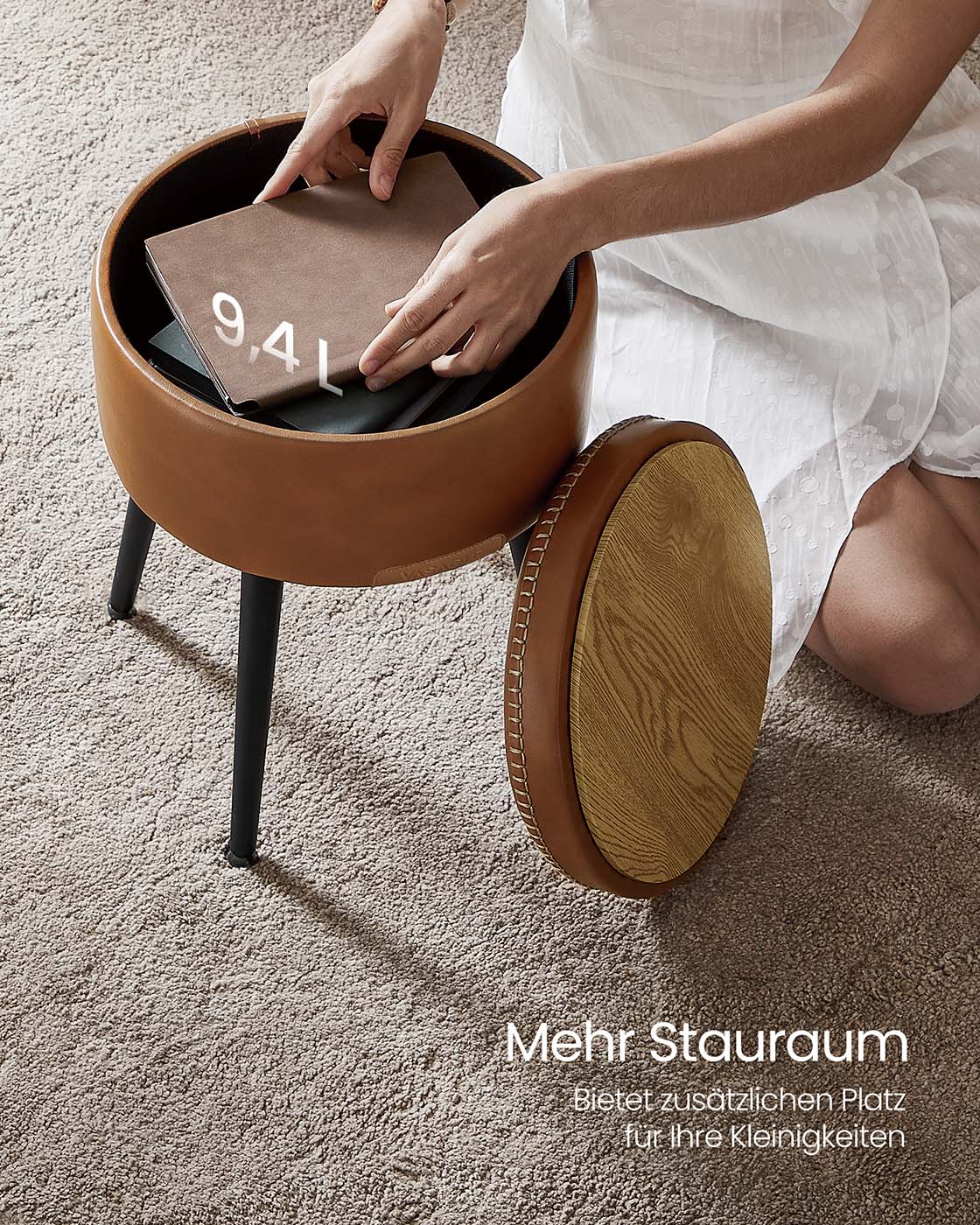 EKHO Kollektion - Sitzbank mit Stauraum Mid-Century-Stil rund karamellbraun
