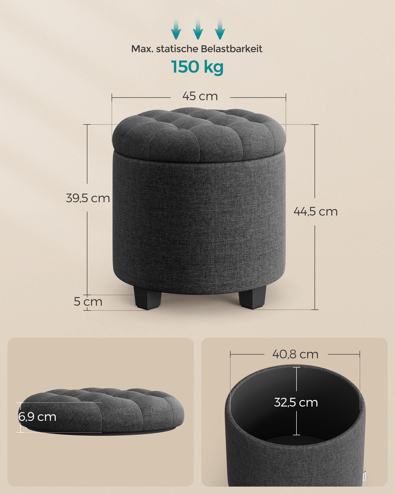 Fußhocker mit Stauraum dunkelgrau