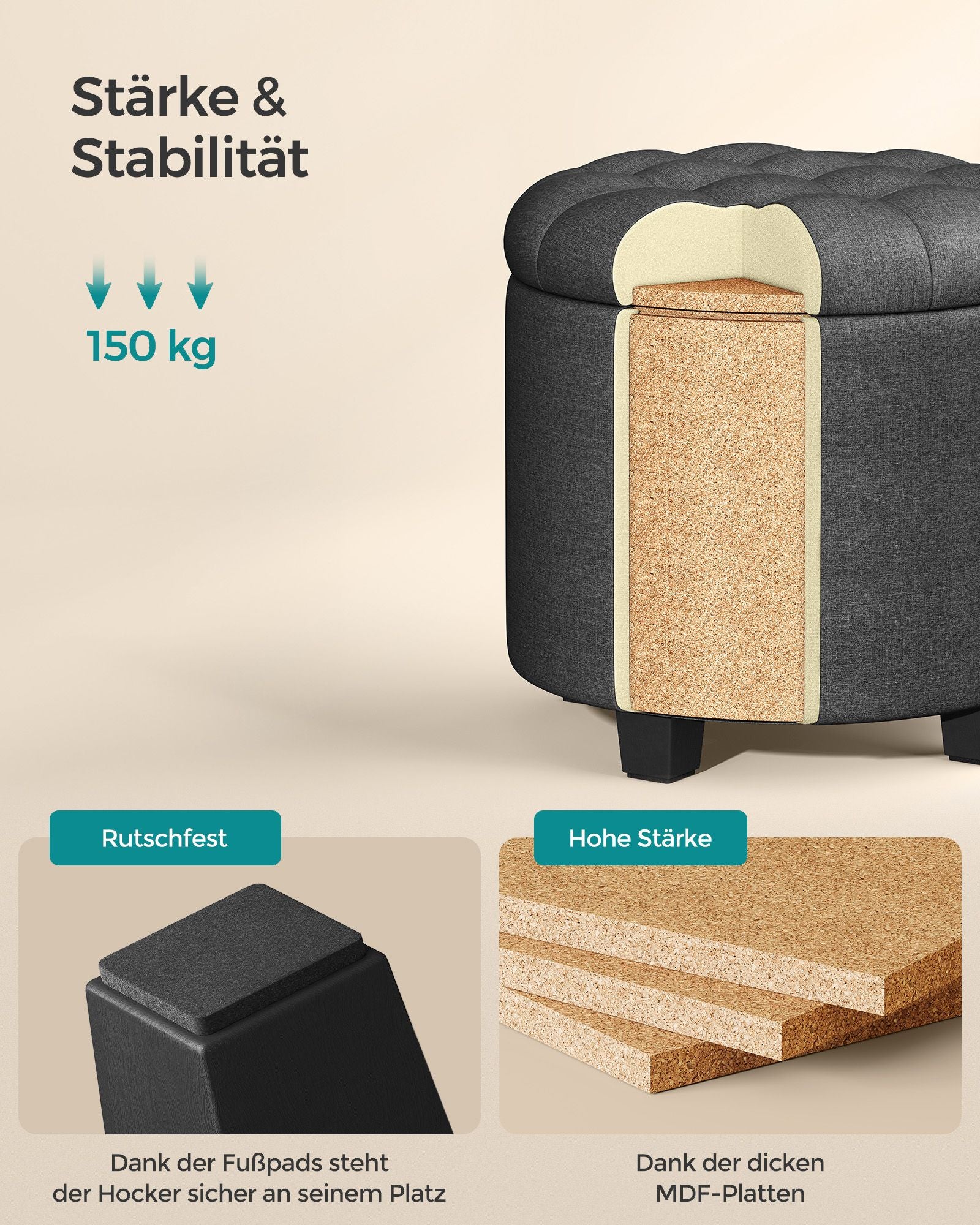 Fußhocker mit Stauraum dunkelgrau